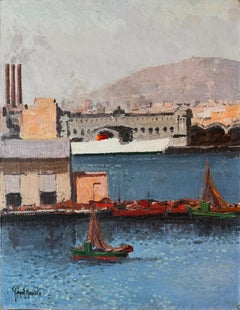 Porto di Barcellona Spagna olio su tela pittura paesaggio marino