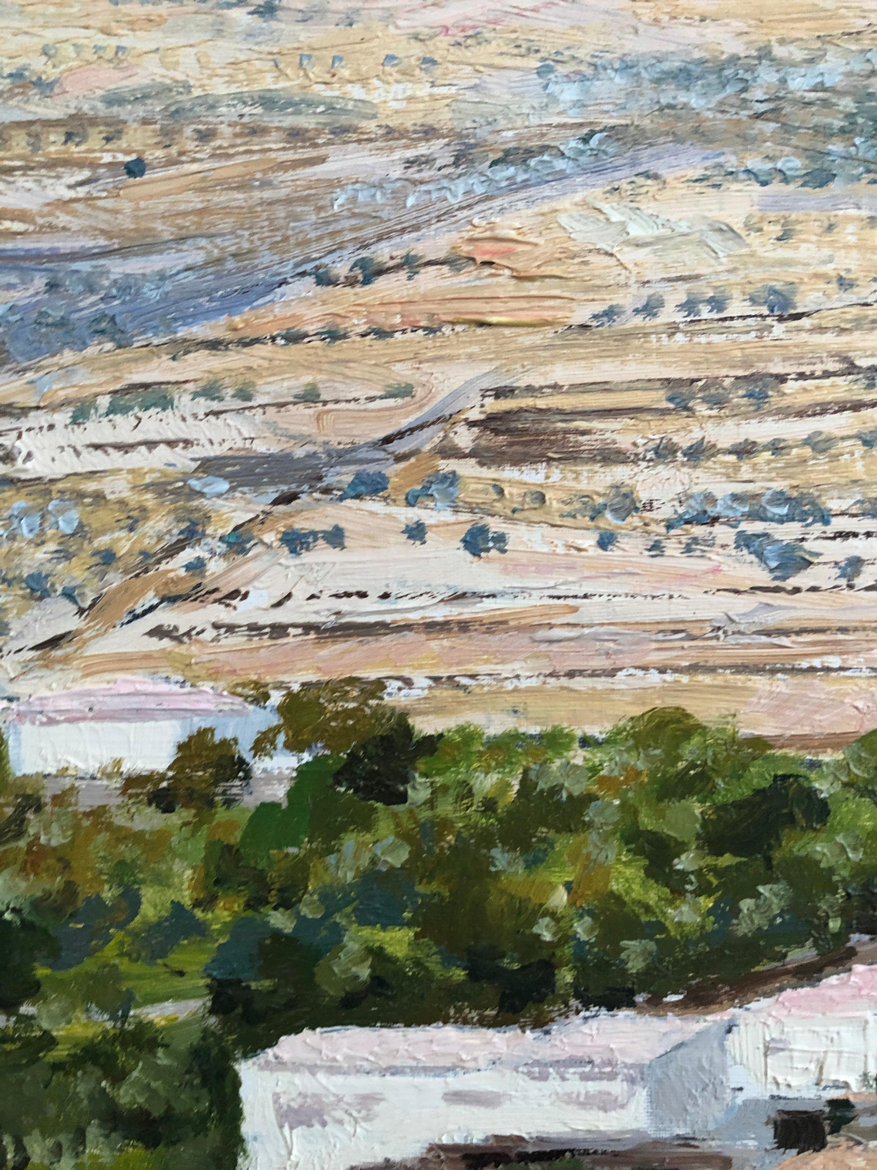 Roofs of Cadaqués Spain oil on canvas painting seascape - Gray Landscape Painting by Jordi Pagans Montsalvatje