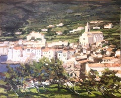 Vintage seascape of Cadaqués Spain oil on canvas painting