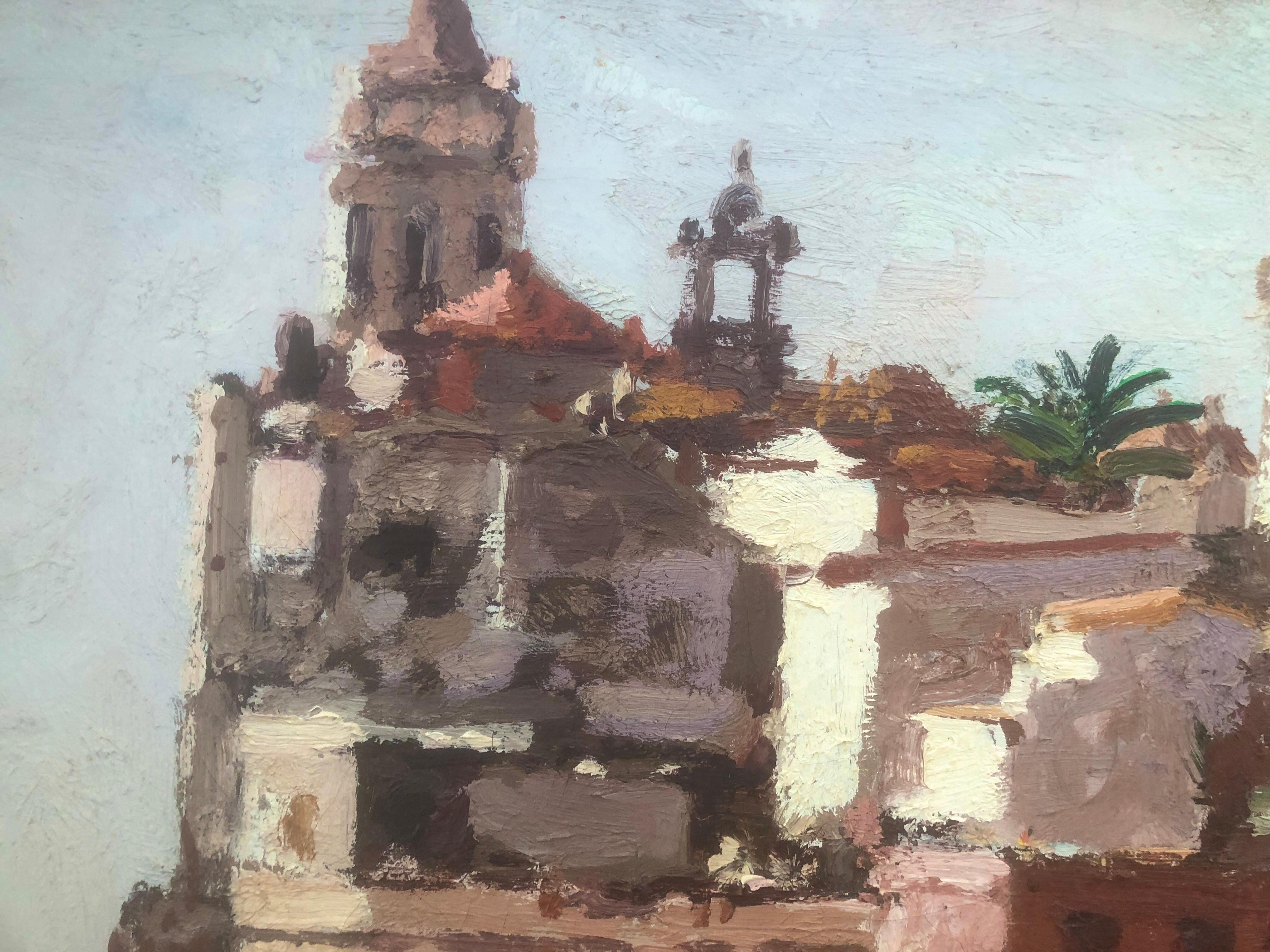 Seascape of Sitges Spain oil on canvas painting mediterranean For Sale 1