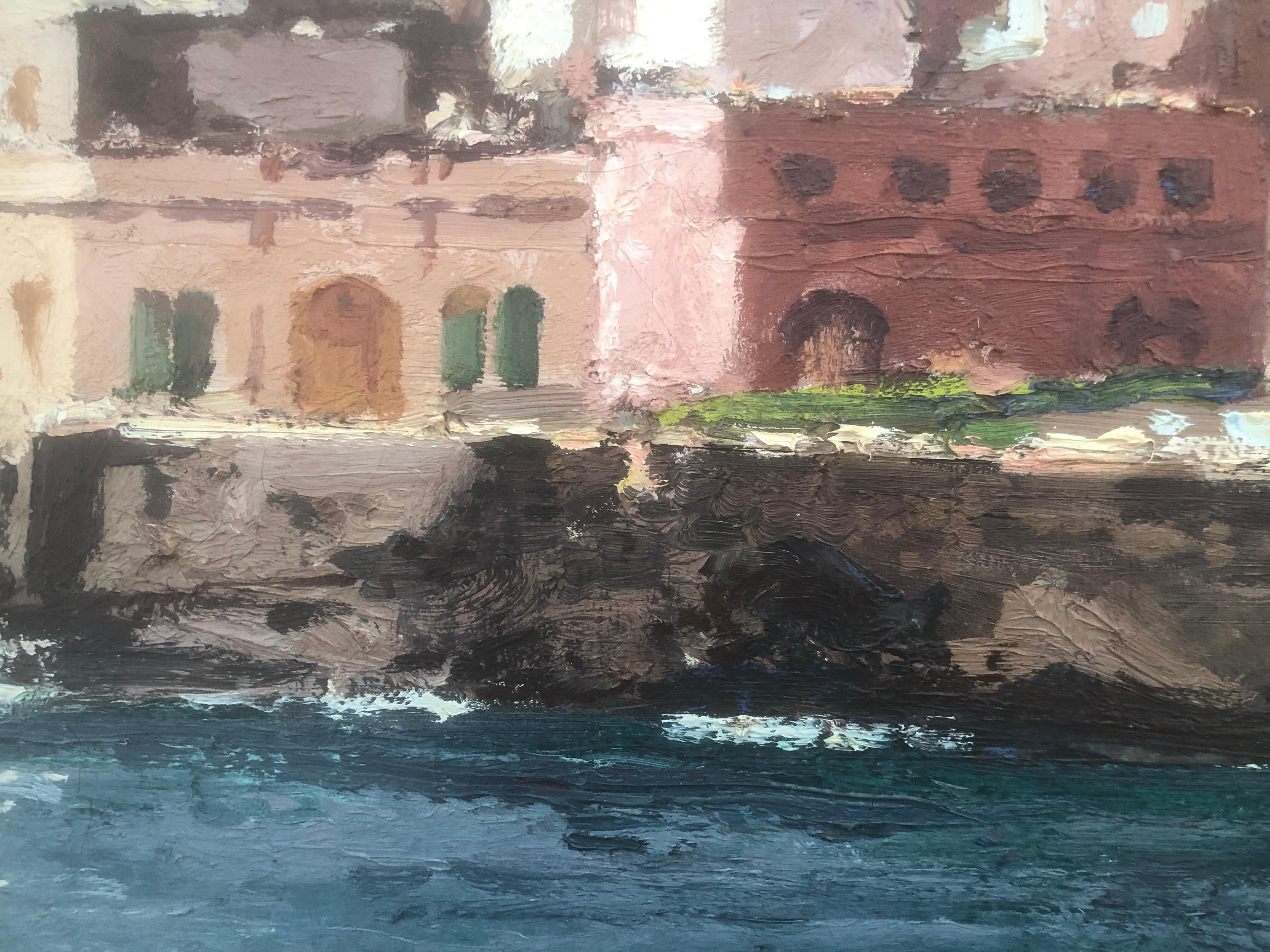 Seascape of Sitges Spain oil on canvas painting mediterranean For Sale 2
