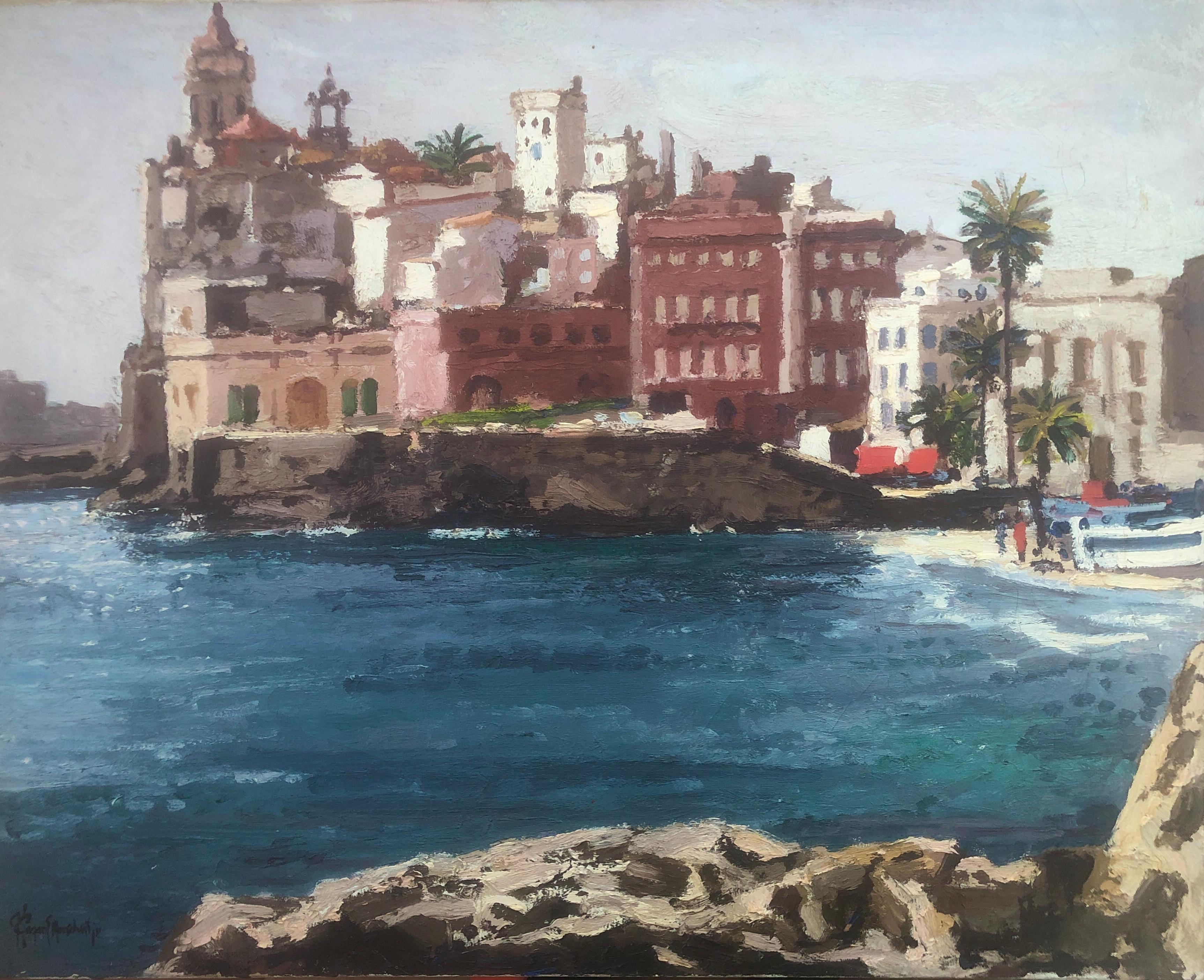 Paysage marin de Sitges Espagne huile sur toile peinture méditerranéenne