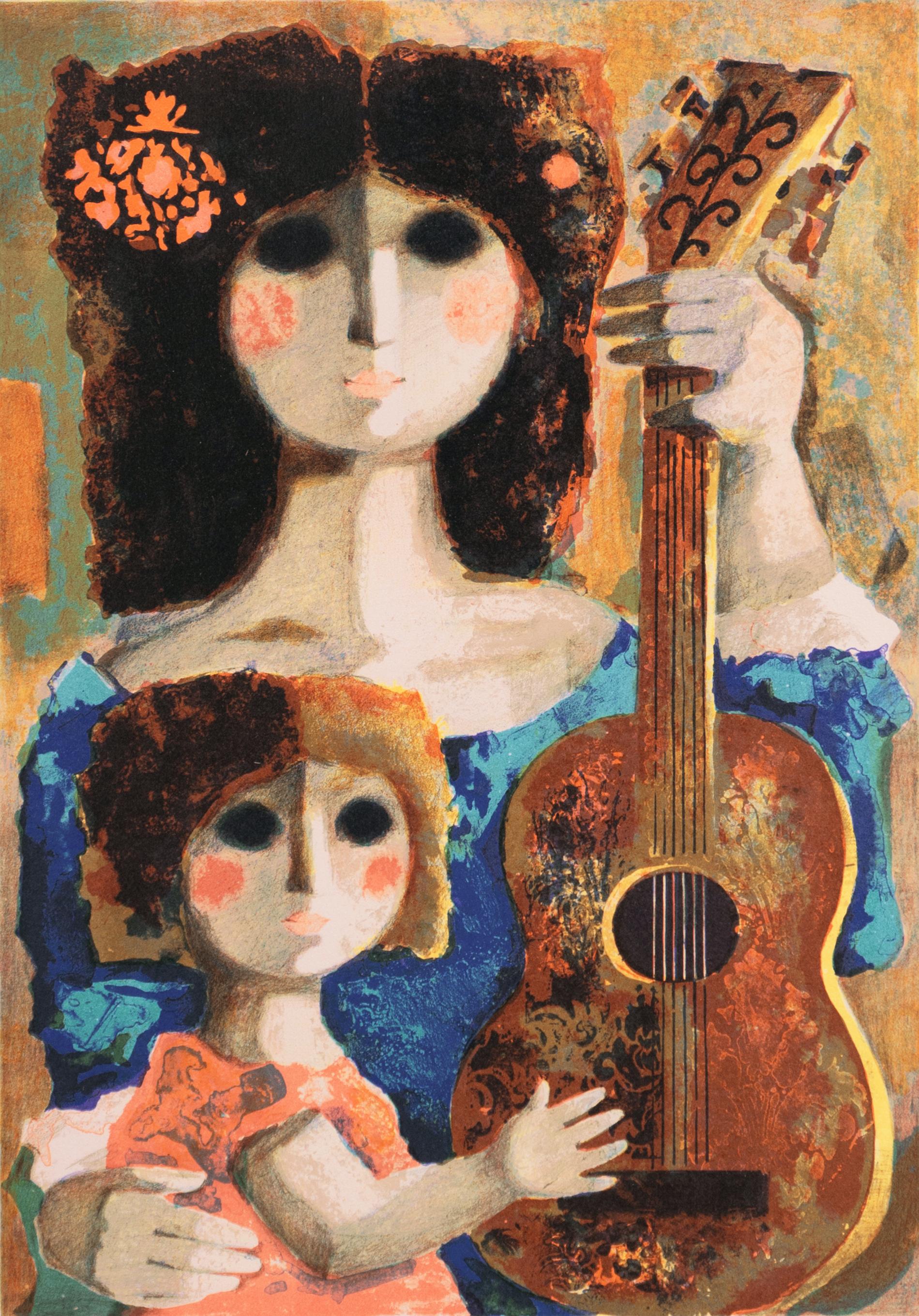 'Mother and Child with Guitar', Figural, Barcelona, Venice, Chicago, New York - Print by Jordi Pla Domènech