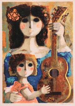 Vintage 'Mother and Child with Guitar', Figural, Barcelona, Venice, Chicago, New York
