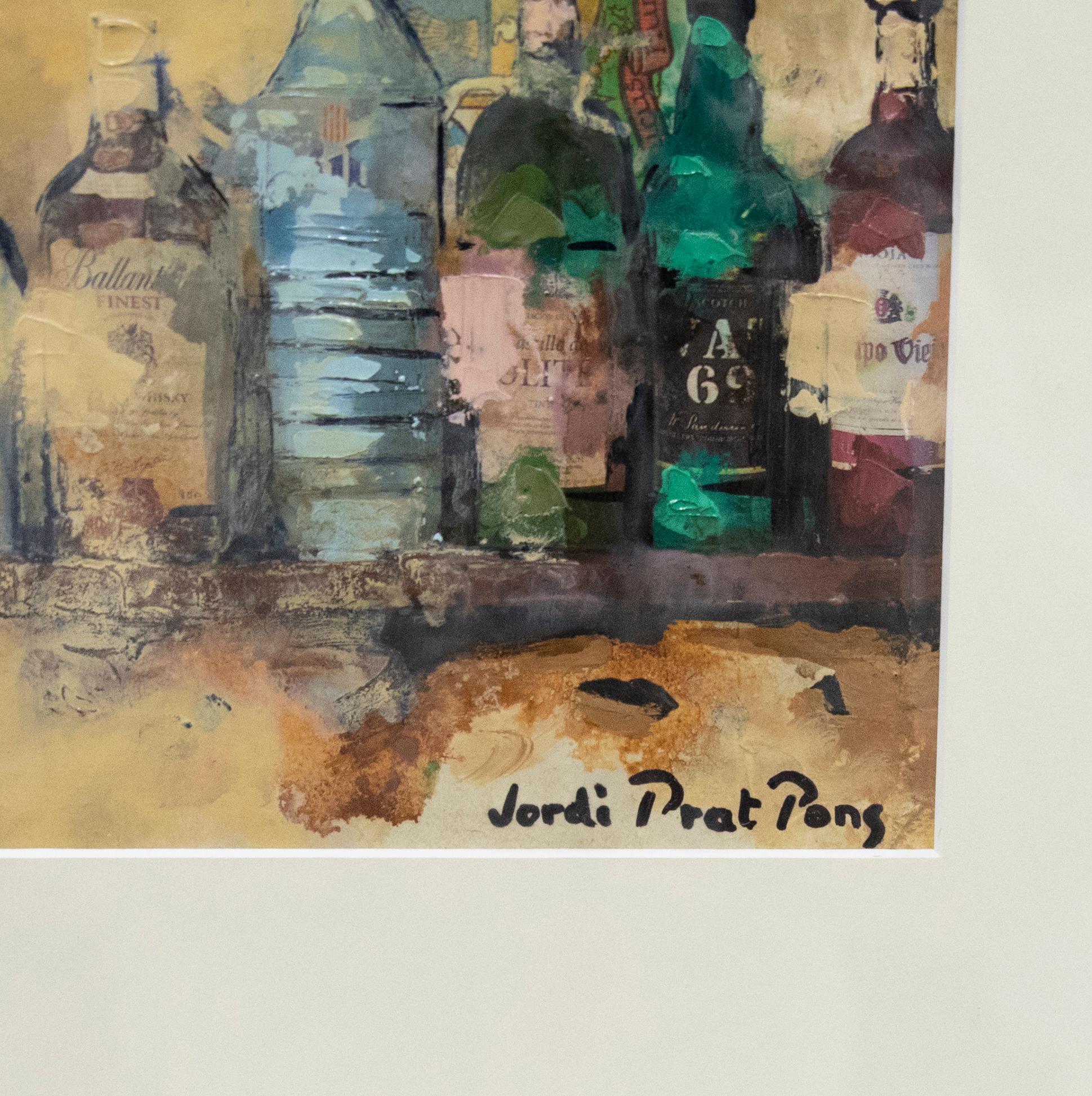 Jordi Prat Pons (b.1965) - Contemporary Mixed Media, Spirit Bottles on a Shelf For Sale 2