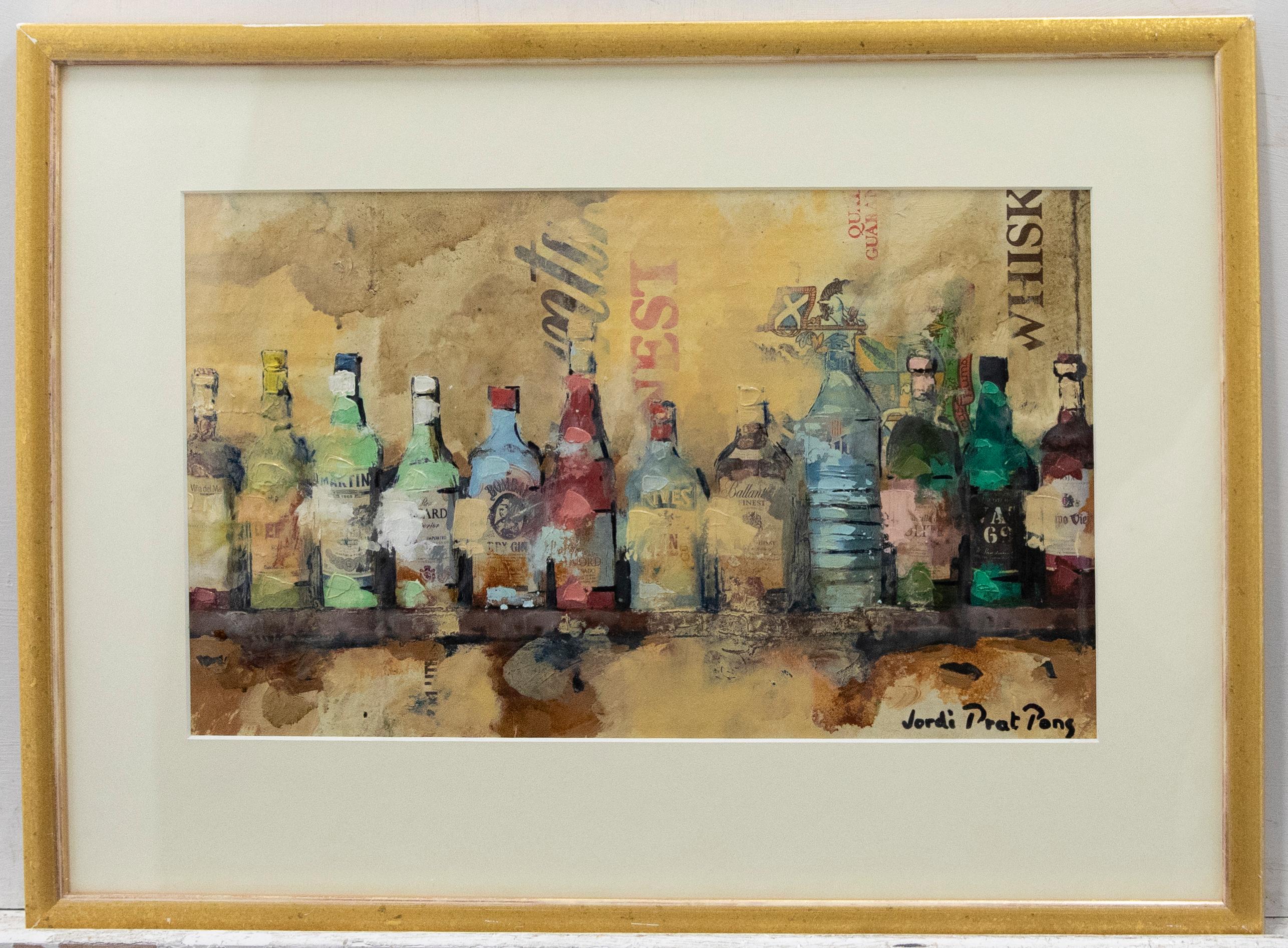 Jordi Prat Pons (b.1965) - Contemporary Mixed Media, Spirit Bottles on a Shelf - Mixed Media Art by Jordi PRAT