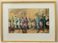 Jordi Prat Pons (né en 1965) - Contemporary Mixed Media, Spirit Bottles on a Shelf (Bouteilles d'alcool sur une étagère)