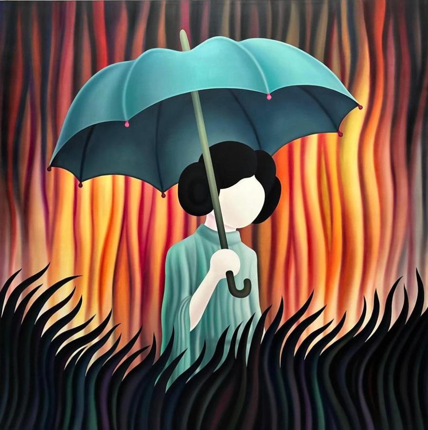 Jordi Ribes Portrait Painting - PRINCESS WITH UMBRELLA (MODEL 2)