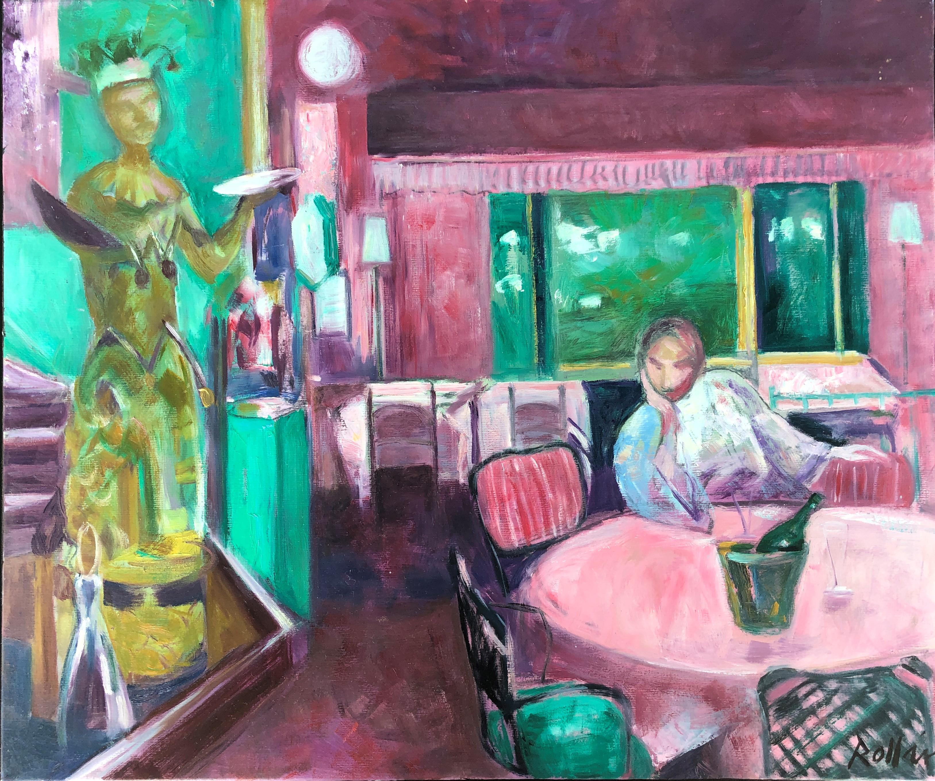 Jordi Rollan Lahoz Interior Painting - Luxury restaurant oil on canvas painting interior