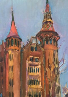 J. Santacana  Modernistisches Gebäude Barcelona, Original-Acryl-Leinwand