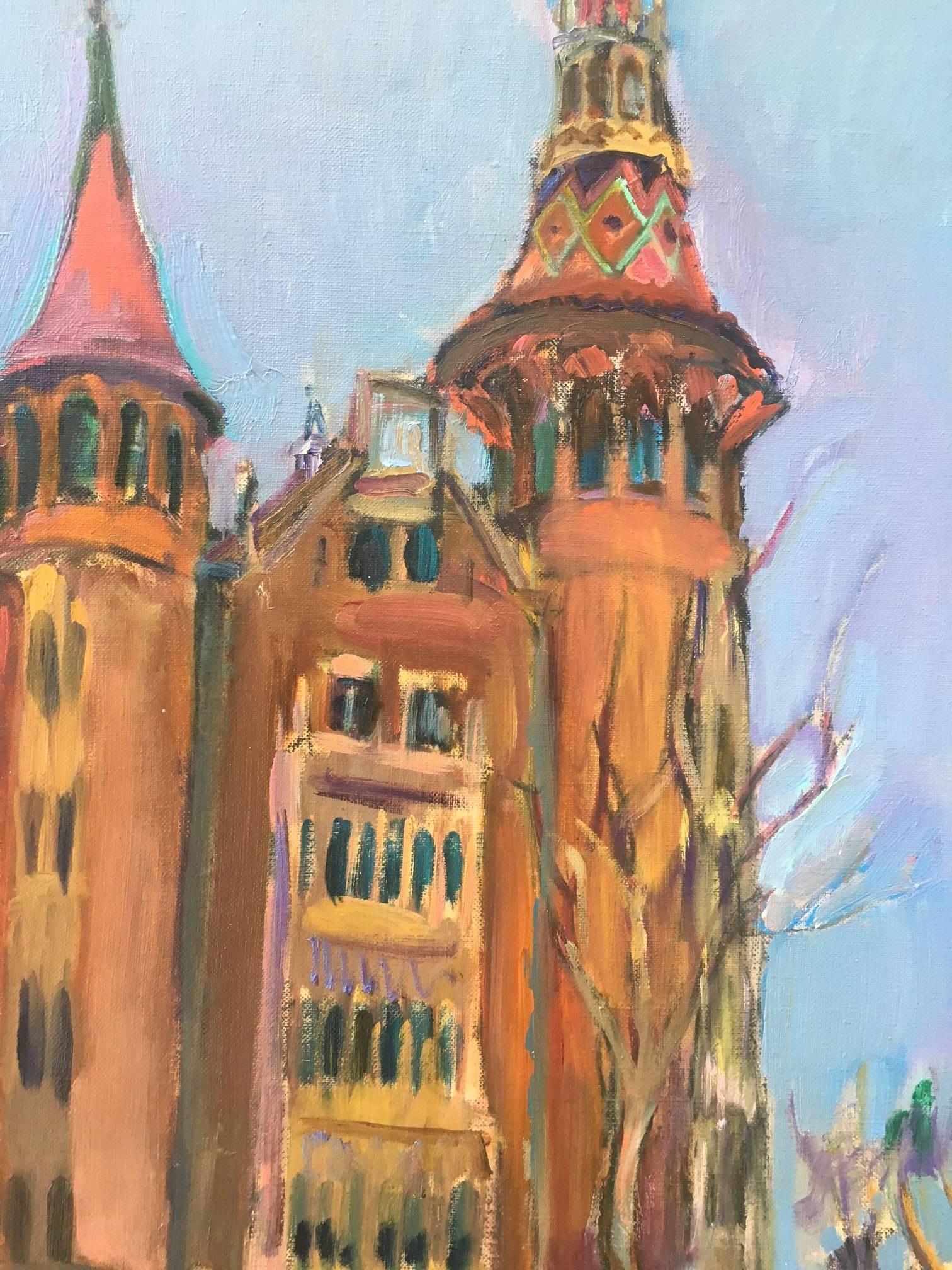 J. Santacana 6 Edificio modernista Barcellona tela acrilica originale - Painting Espressionista di Jordi Santacana