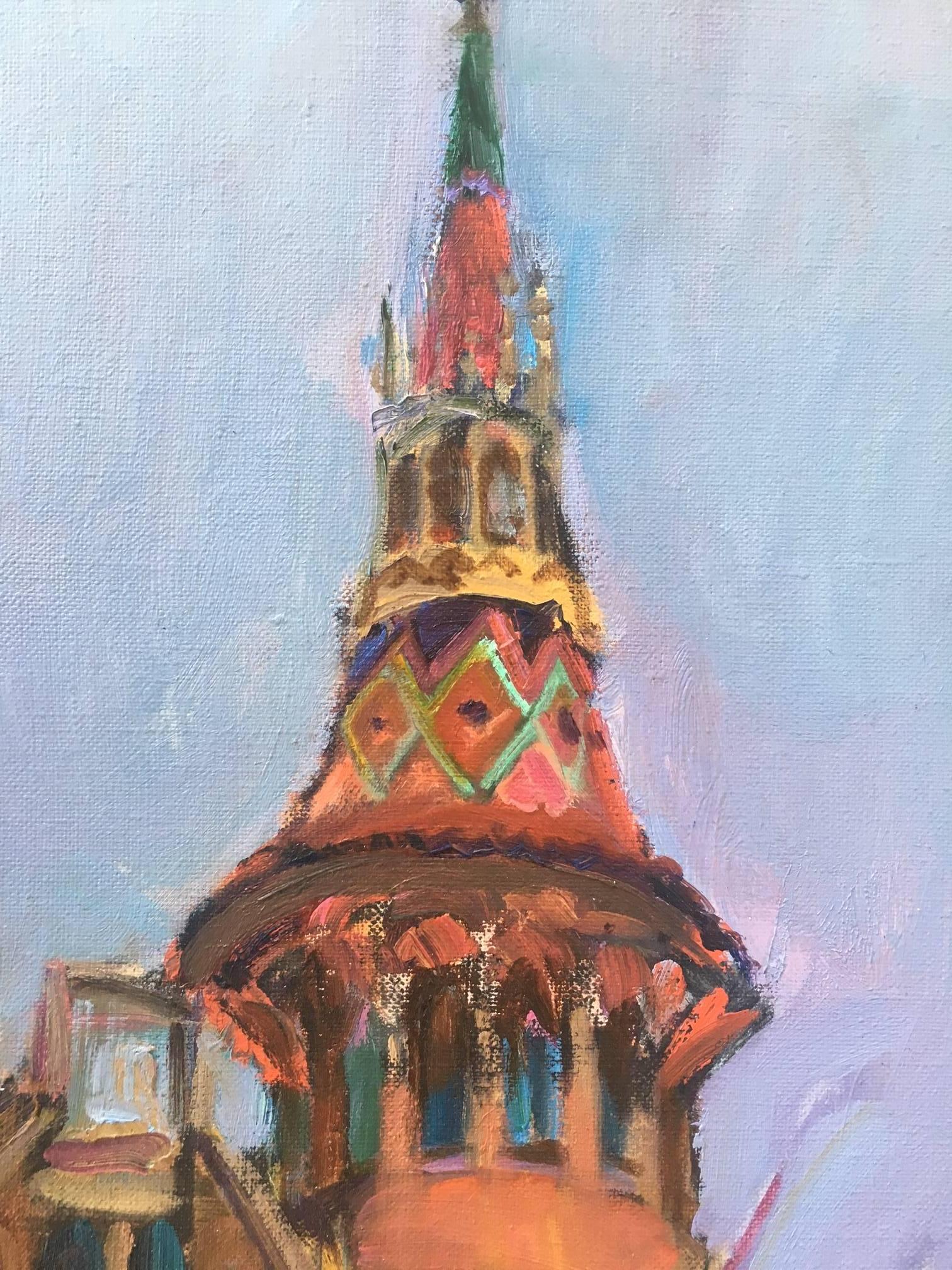 J. Santacana 6 Edificio modernista Barcellona tela acrilica originale - Landscape Painting Grigio di Jordi Santacana