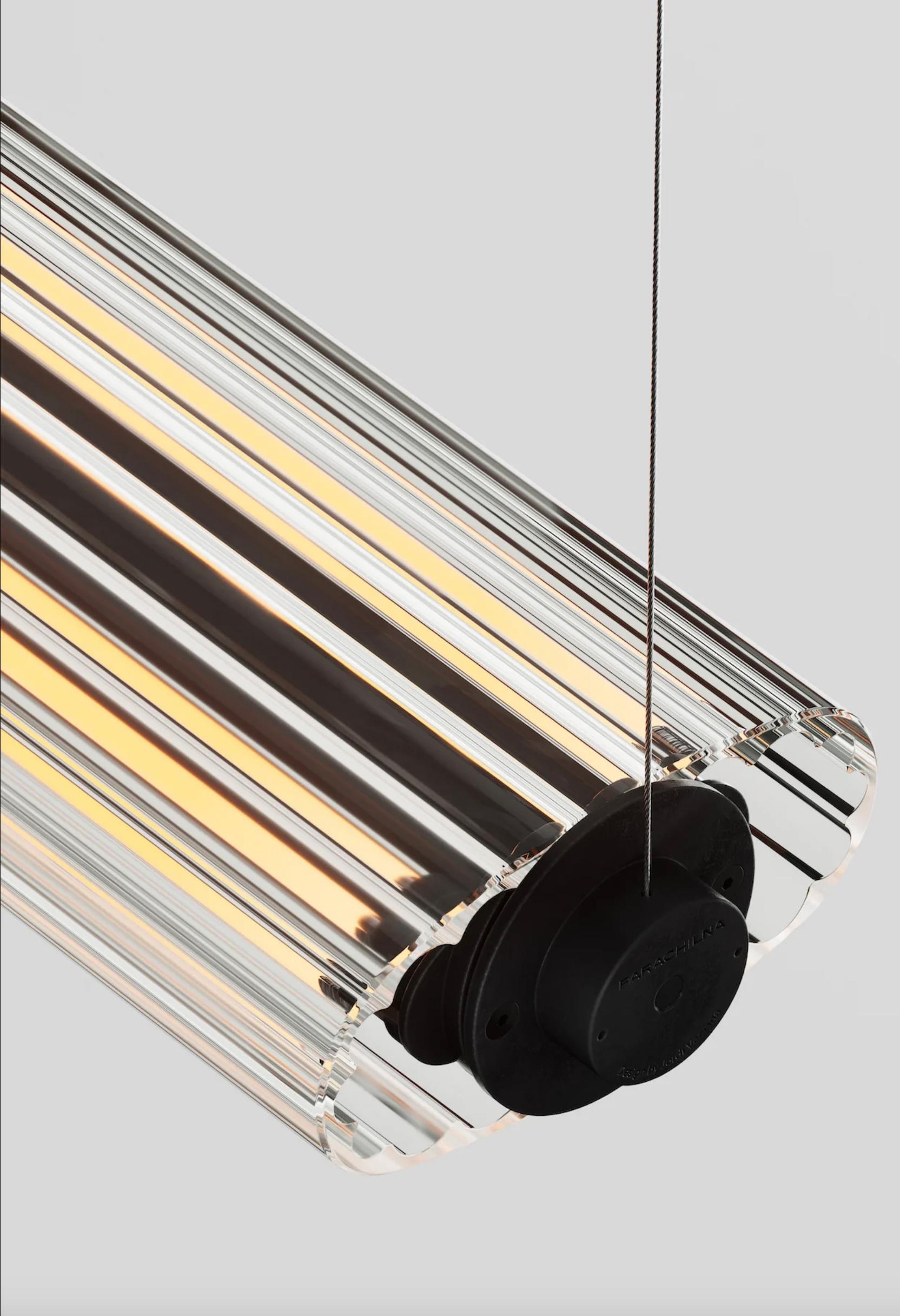 Mid-Century moderno Jordi Veciana B 15 T H GR Lampada a sospensione in vetro trasparente per Parachilna in vendita