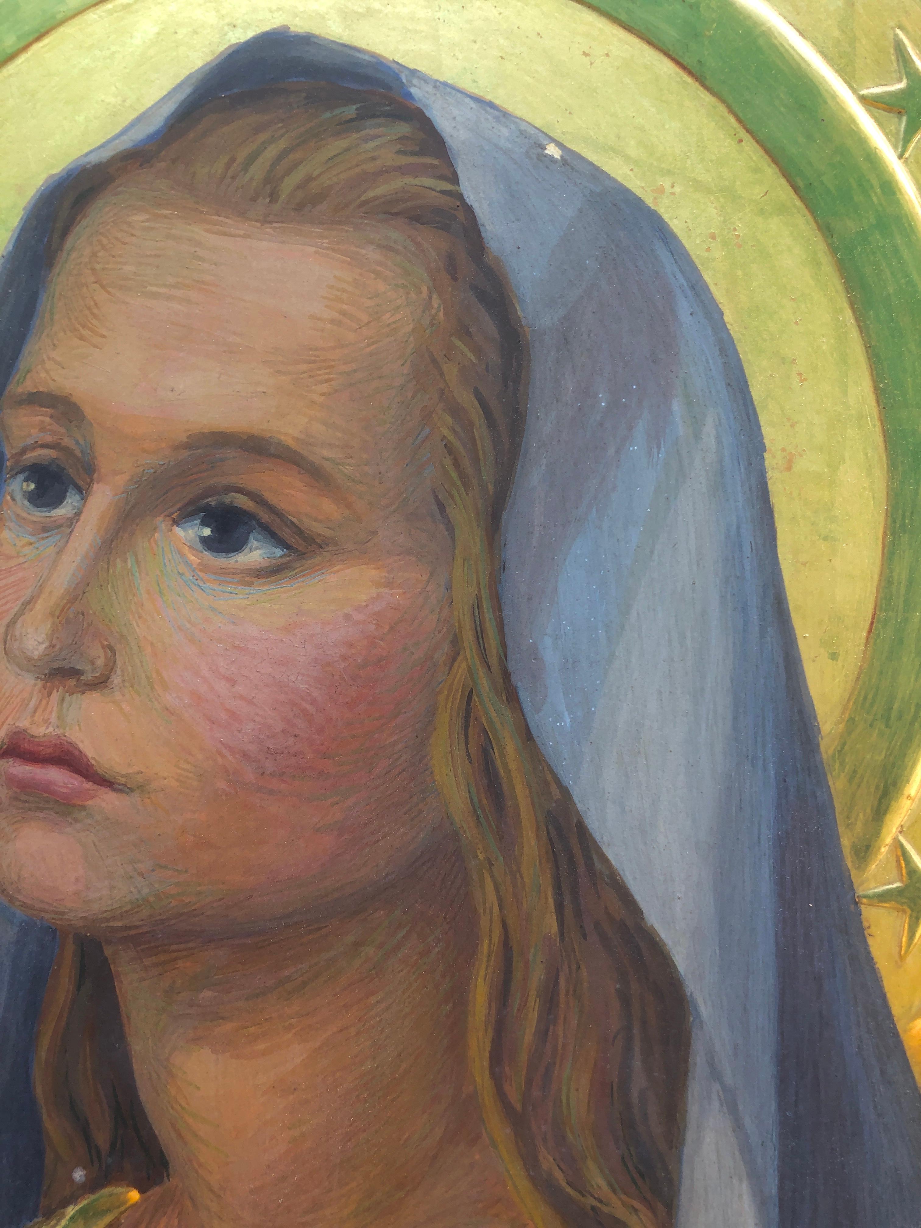 Vierge Marie peinture à la détrempe retable religieux en vente 1