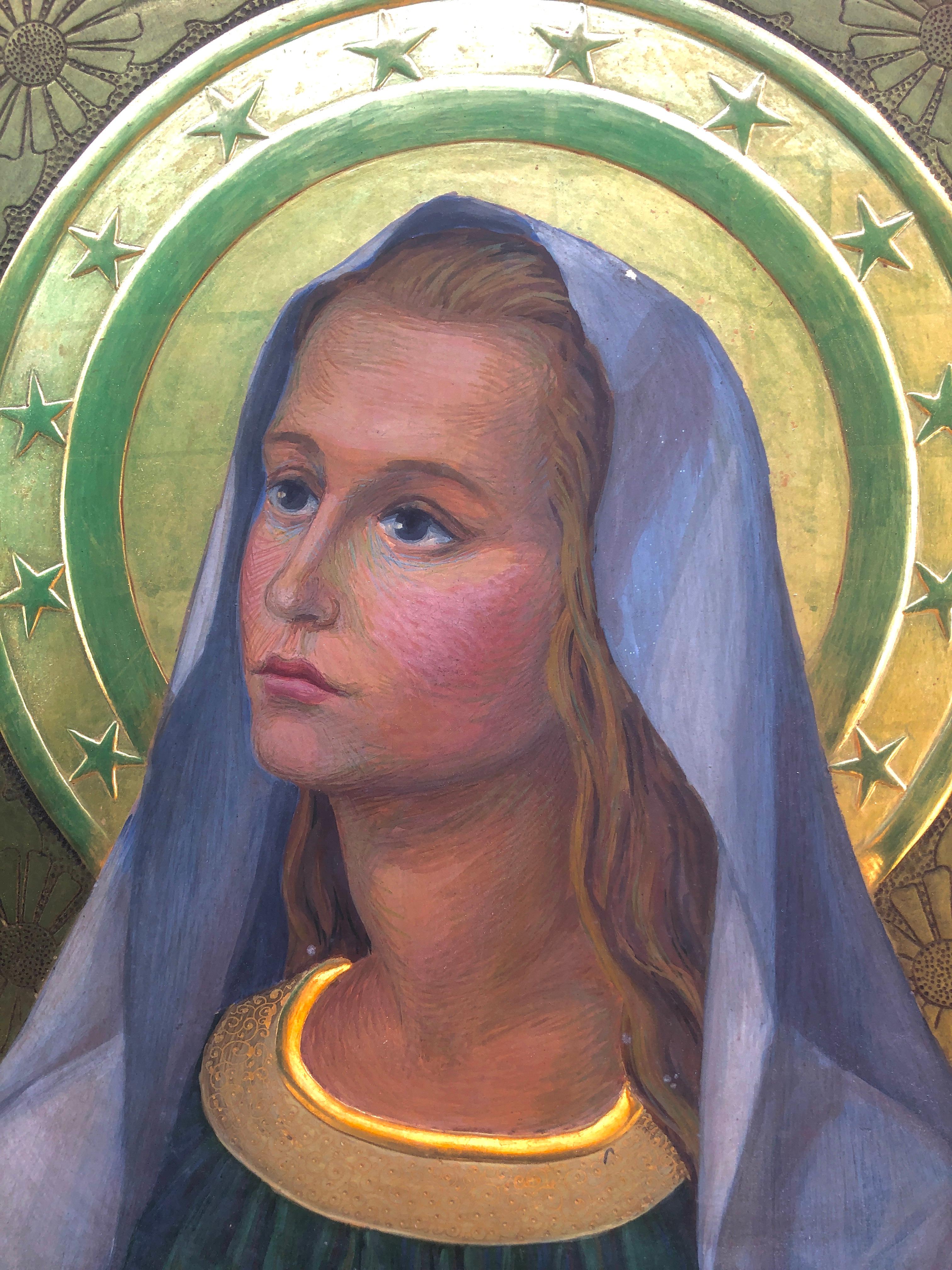 Vierge Marie peinture à la détrempe retable religieux en vente 3