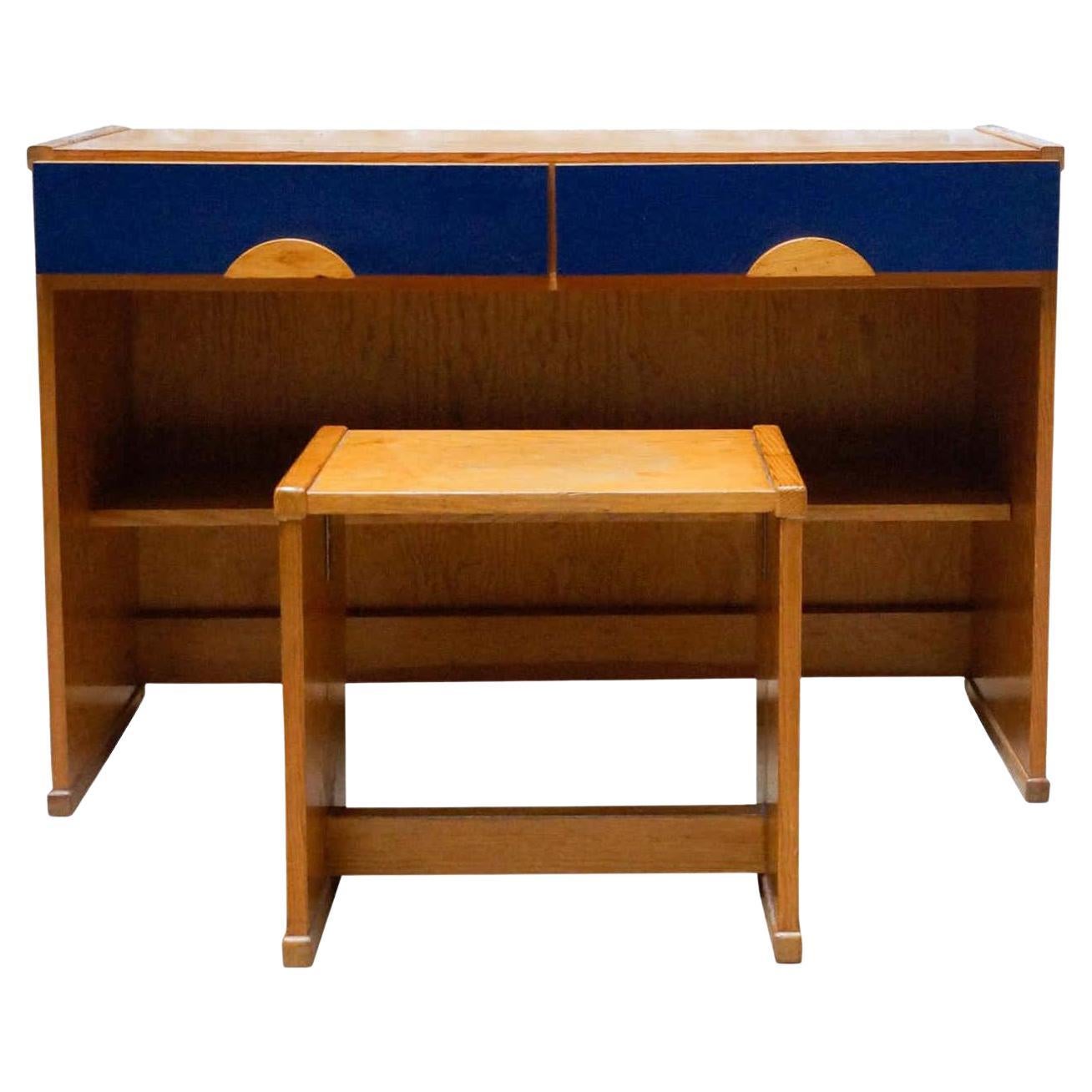 Jordi Vilanova Desk and Stool Set in Wood, circa 1960