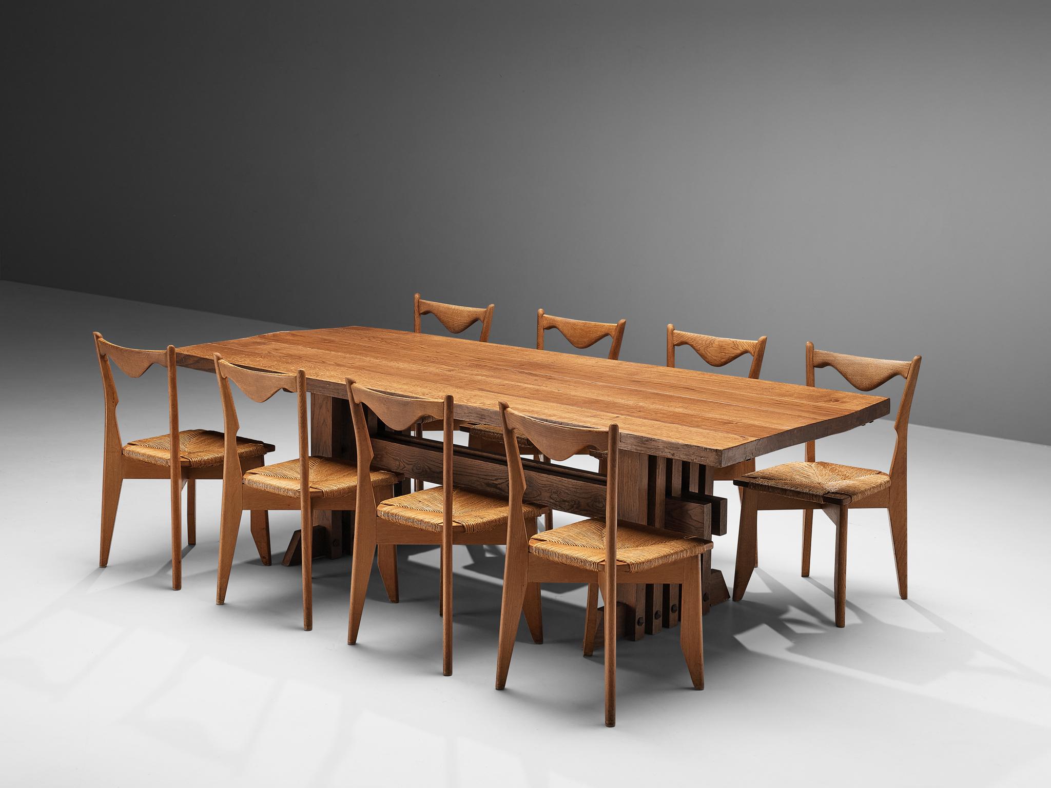 Jordi Vilanova I Bosch, dining table, oak, Spain, 1960s 
This table is solid, architectural and robust. Design qualities that are both typical for Spanish midcentury design and especially for the works of Jordi Vilanovo. Although his work is known