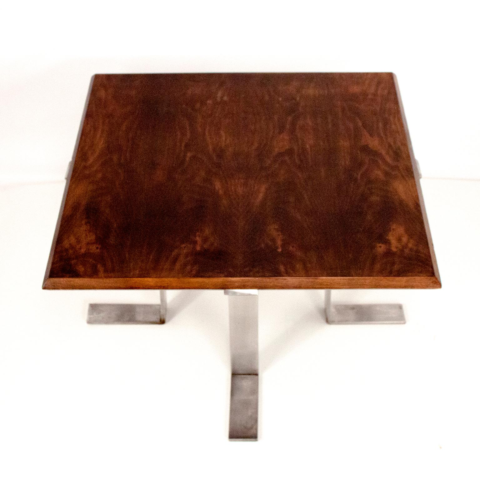 Mid-Century Modern Jordi Vilanova Midcentury, Square Side Table, Walnut and Nickel-Plated Feet