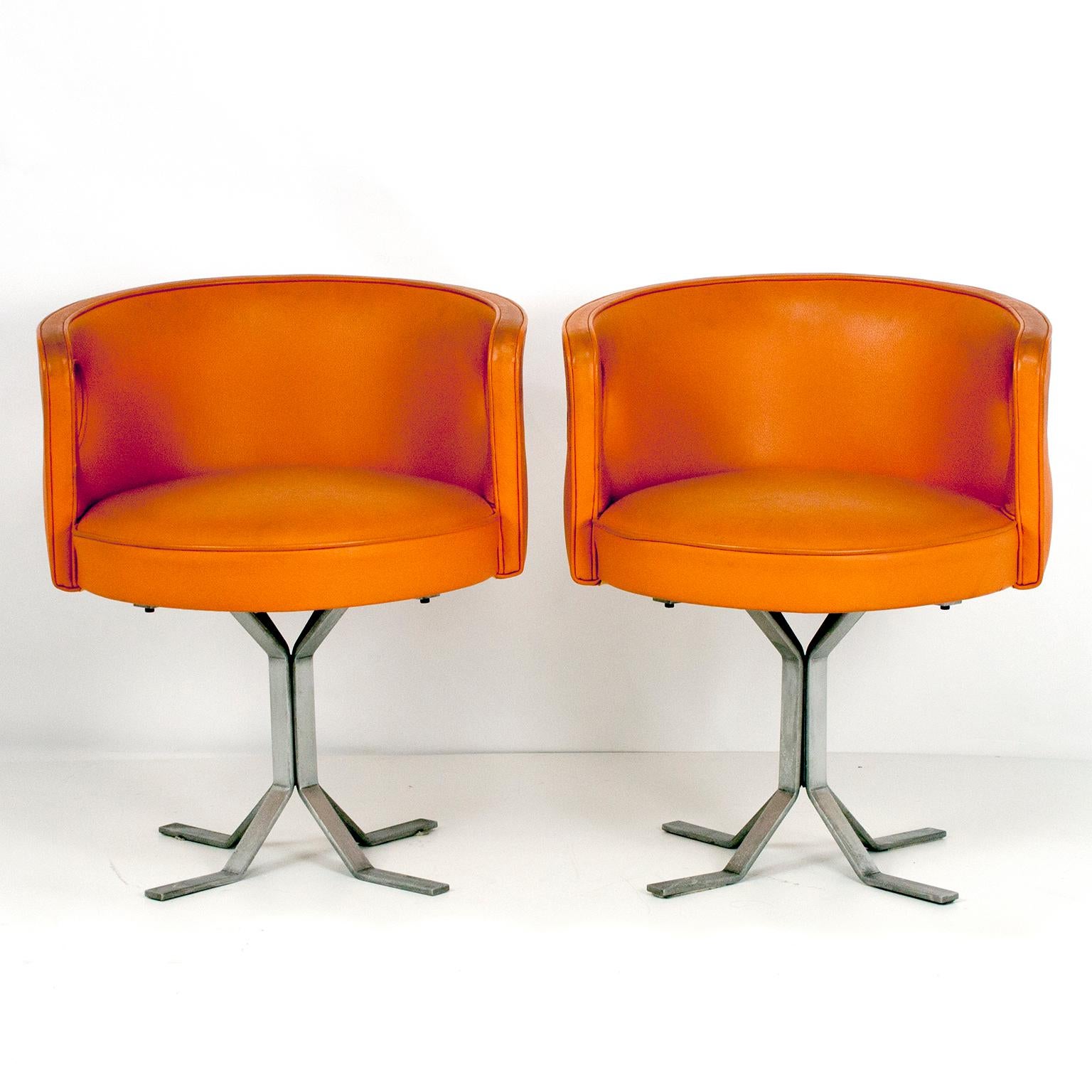 Mid-Century Modern Jordi Vilanova pair of Midcentury Orange Leather Chairs, 1970s