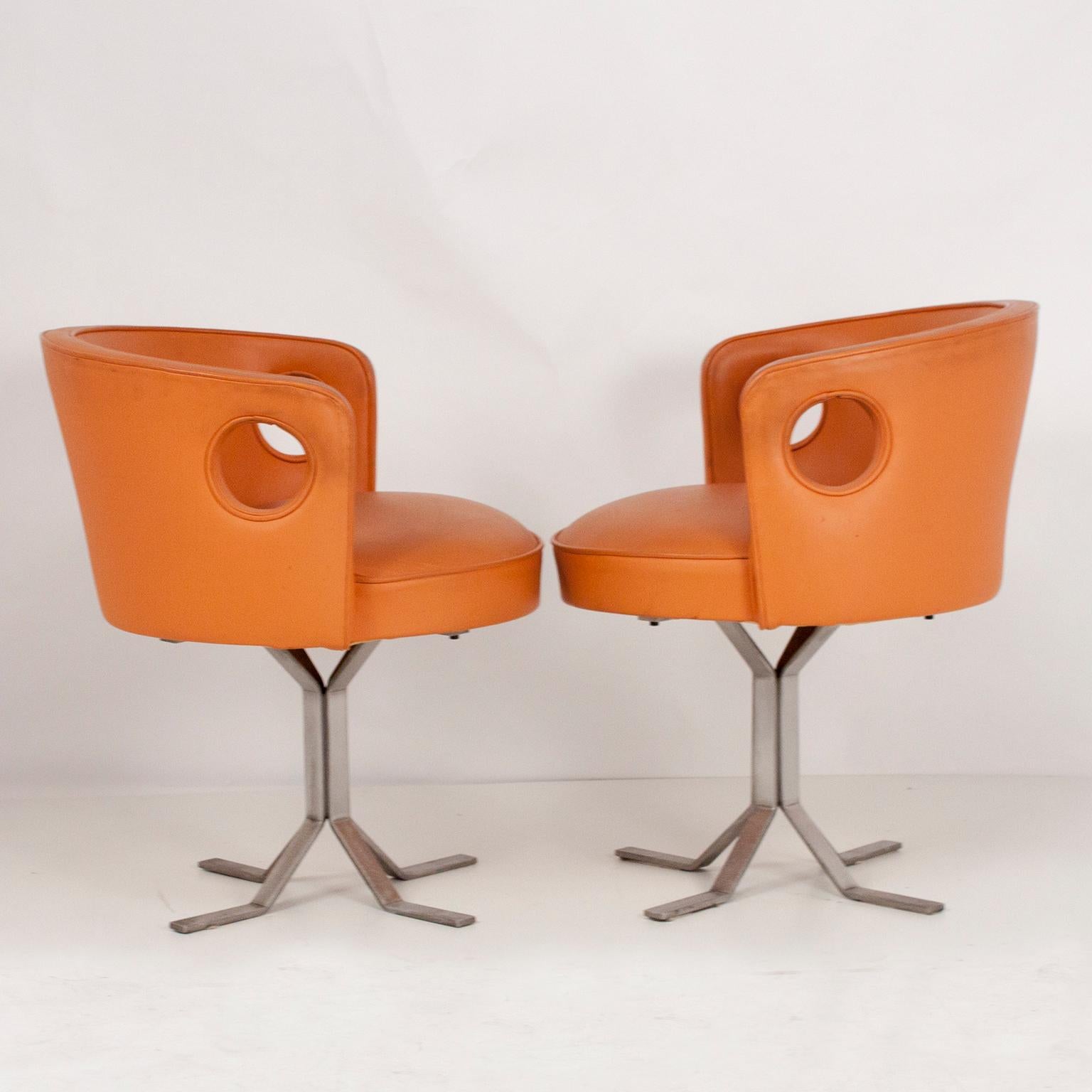 Spanish Jordi Vilanova pair of Midcentury Orange Leather Chairs, 1970s