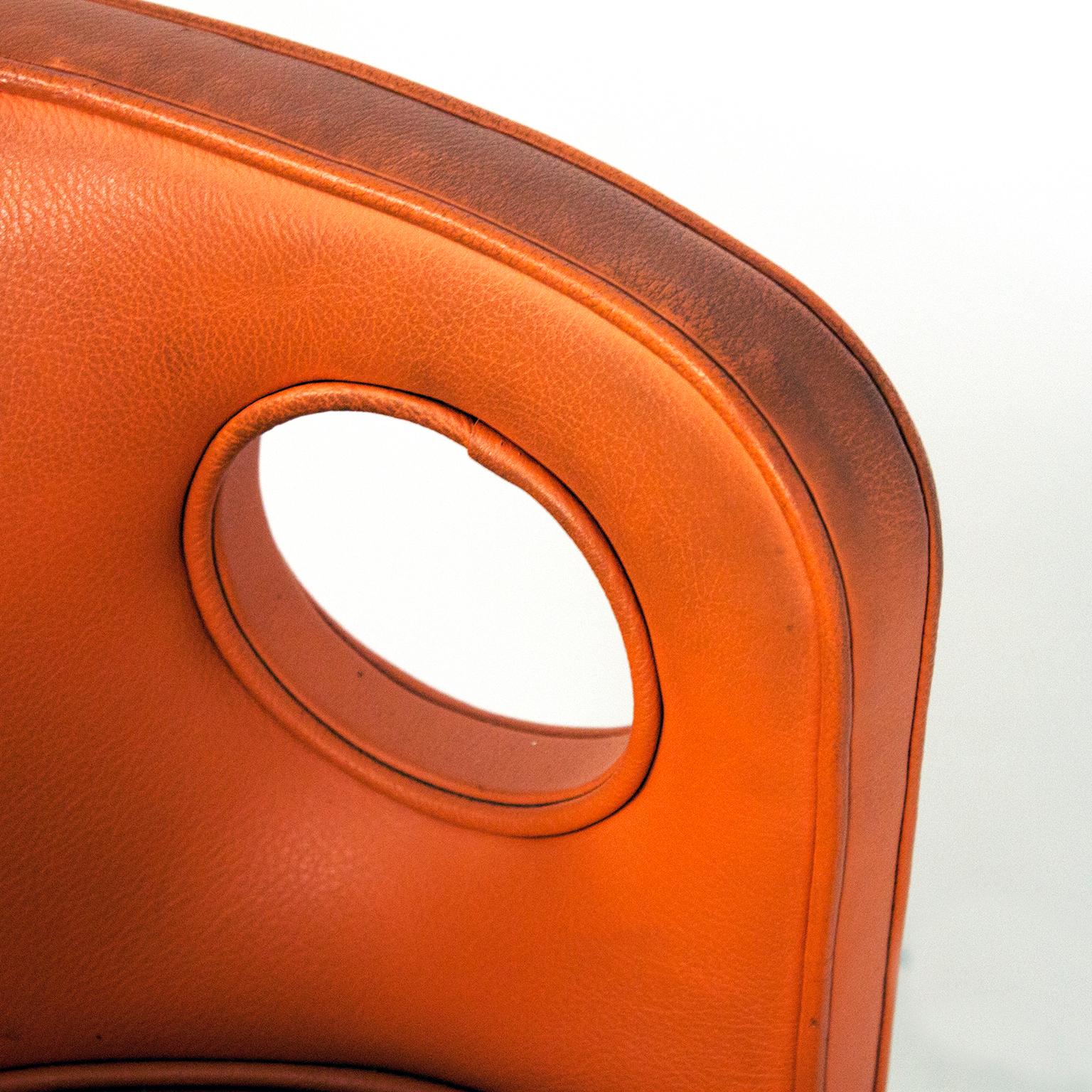 Jordi Vilanova pair of Midcentury Orange Leather Chairs, 1970s 1