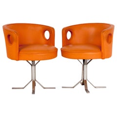 Jordi Vilanova pair of Midcentury Orange Leather Chairs, 1970s