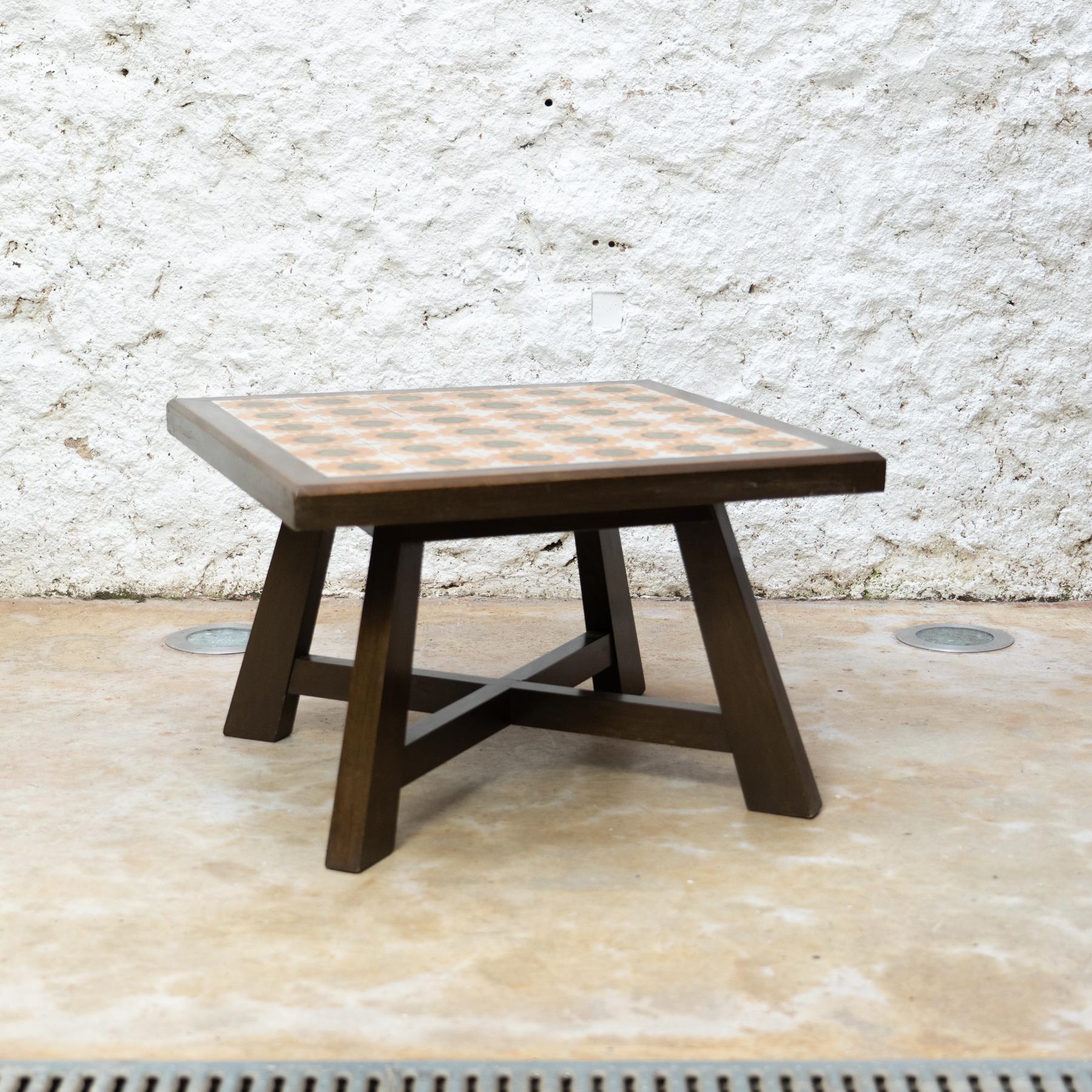 Mid-20th Century Jordi Vilanova Wood and Ceramic Coffee Table: Spanish Mid-century Masterpiece For Sale