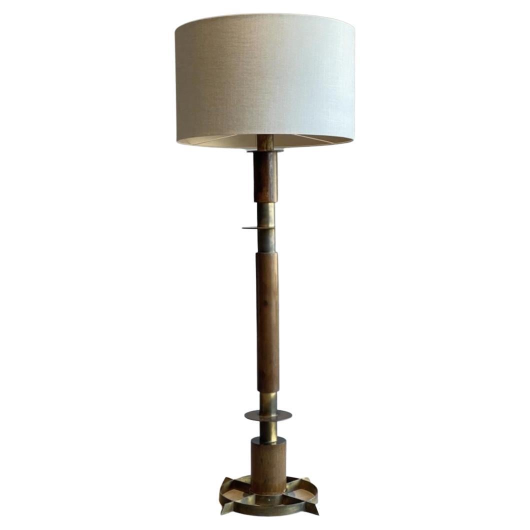 Wood and Brass Floor Lamp For Sale at 1stDibs