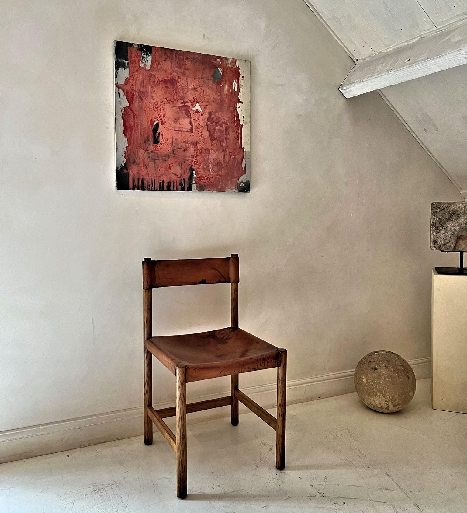 Mid-Century Modern Jordi Villanova Leather and Wood Chair For Sale