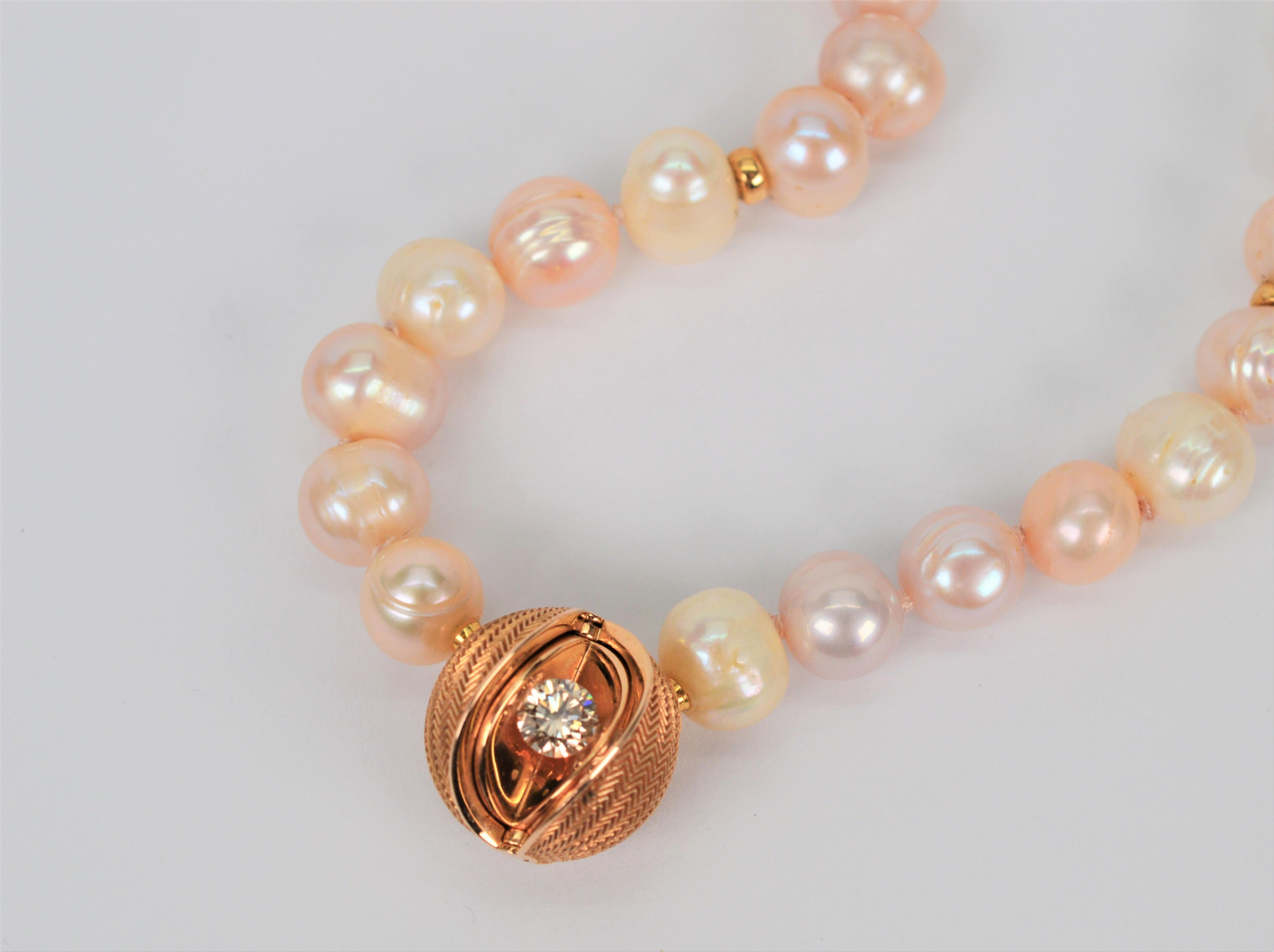 Round Cut Jorg Heinz 18 Karat Gold Diamond Pearl Mystery Sphere Magic Pendant Necklace For Sale