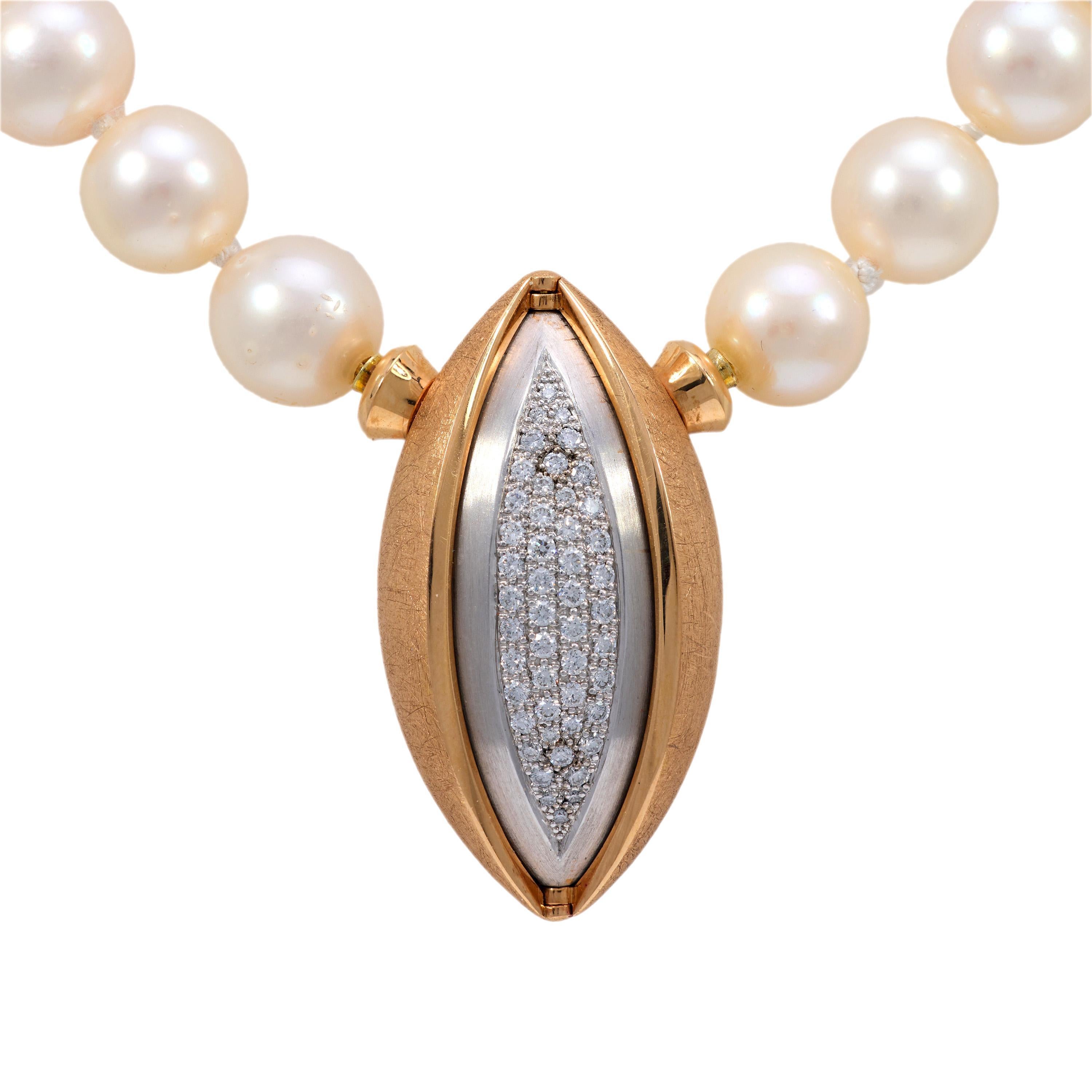 Modern Jorg Heinz opal diamond pearl 18k rose and white gold Mystery Sphere necklace For Sale