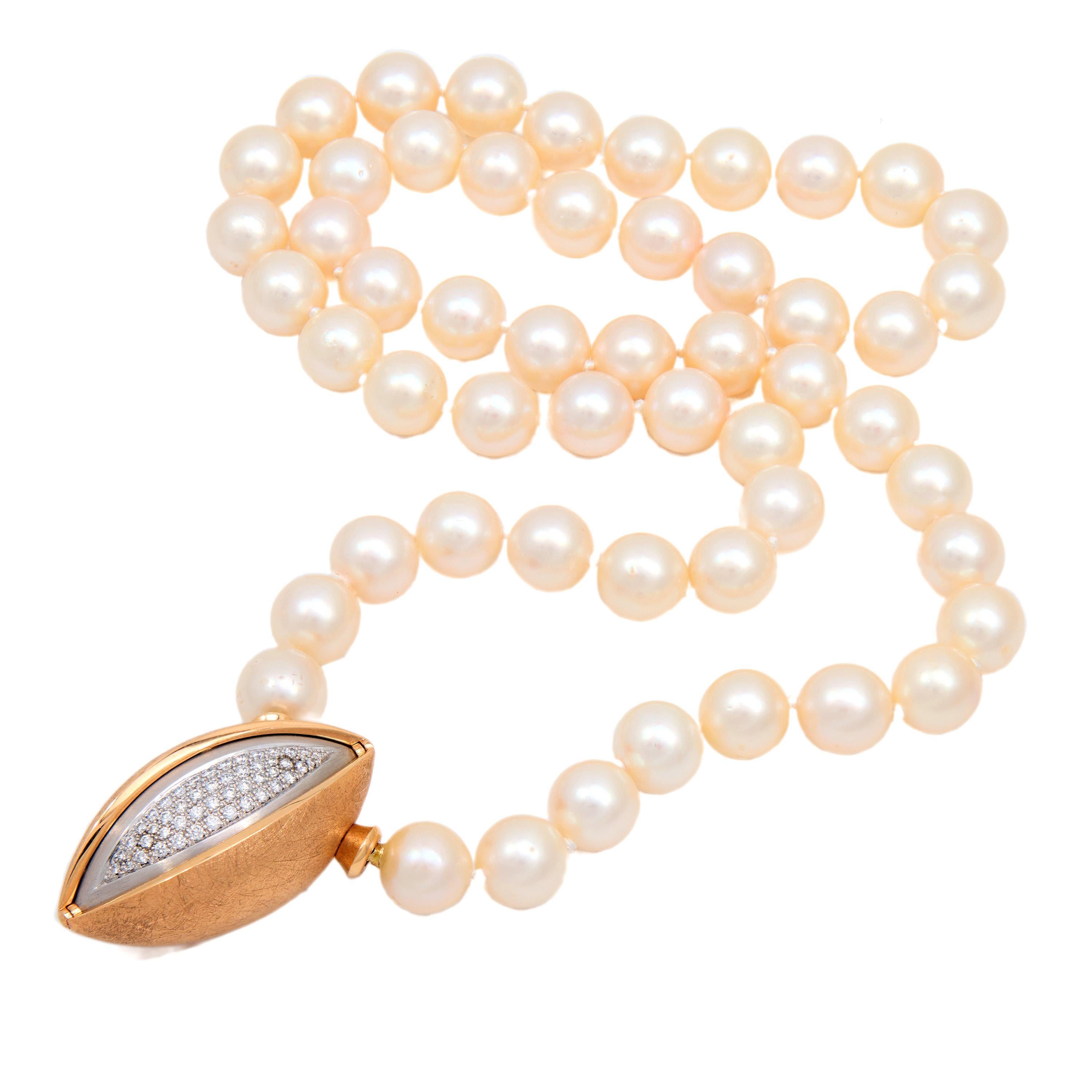 Cabochon Jorg Heinz opal diamond pearl 18k rose and white gold Mystery Sphere necklace For Sale