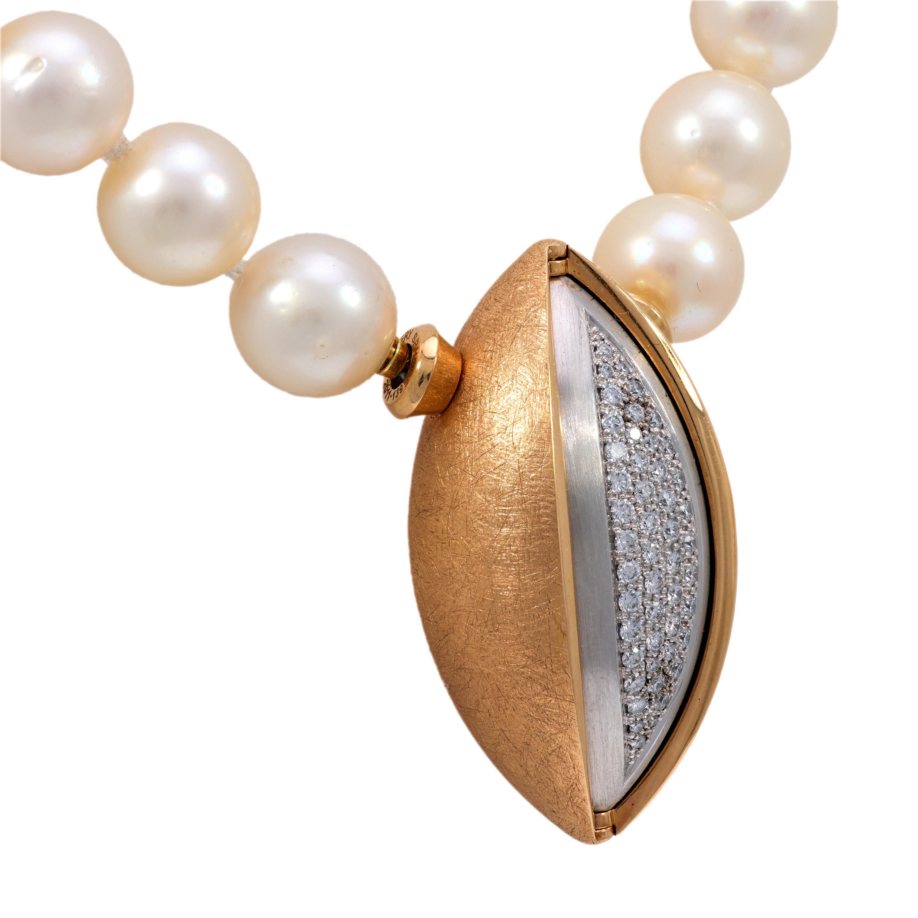 Jorg Heinz opal diamond pearl 18k rose and white gold Mystery Sphere necklace In Good Condition For Sale In Beverly Hills, CA