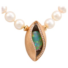 Jorg Heinz opal diamond pearl 18k rose and white gold Mystery Sphere necklace