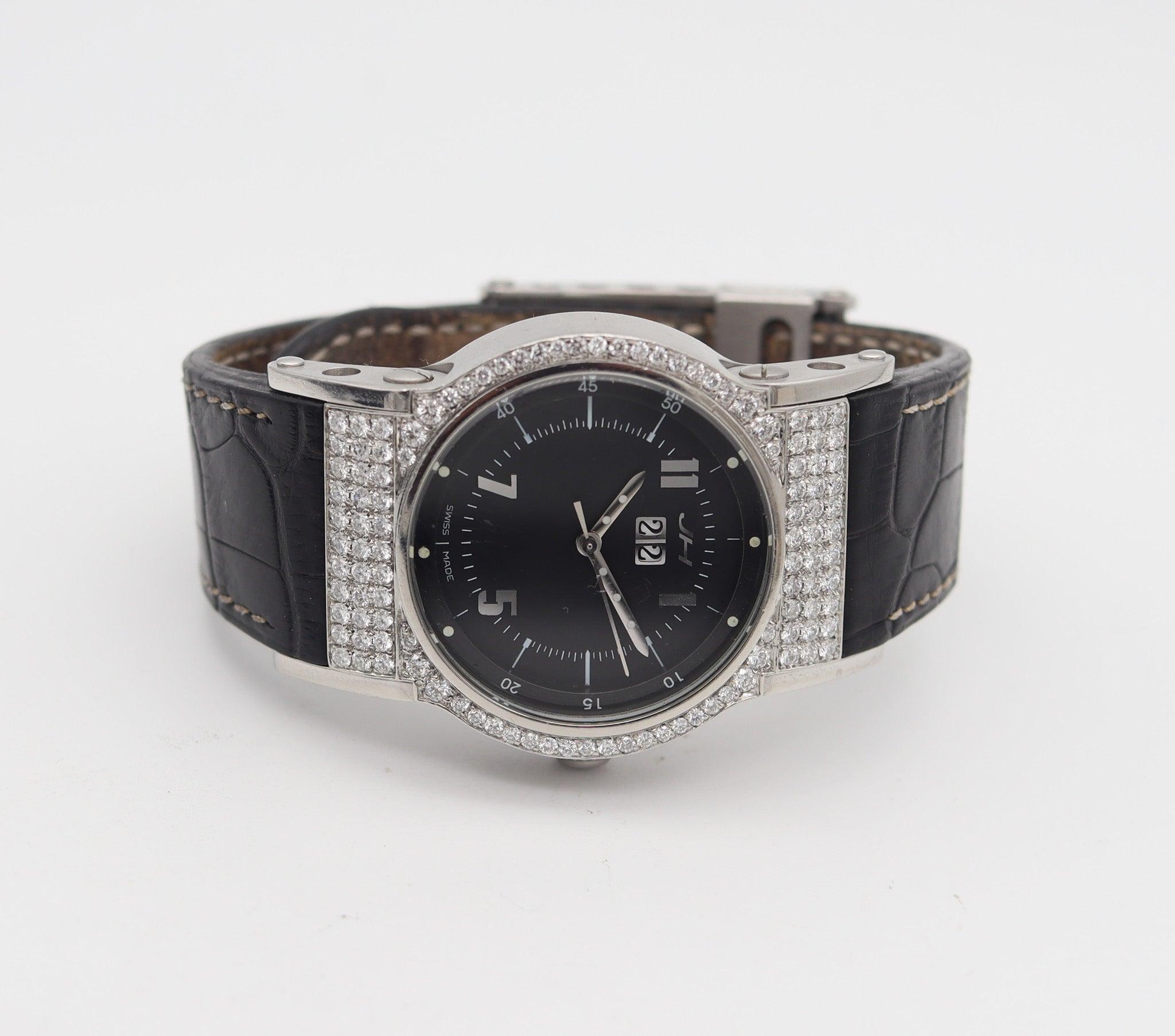 Moderno JORG Hysek Automatic AN03 Orologio da polso nero in acciaio inossidabile e diamanti da 4,40 ctw in vendita