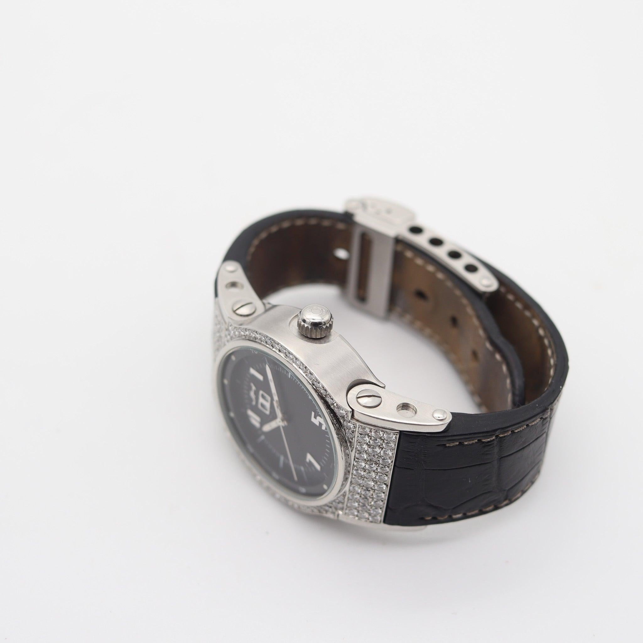 JORG Hysek Automatic AN03 Orologio da polso nero in acciaio inossidabile e diamanti da 4,40 ctw in vendita 1
