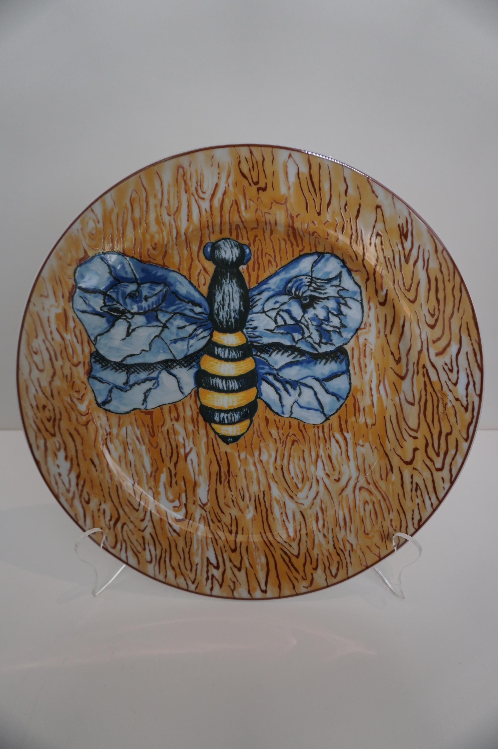 Jörg Immendorf Animal Print - "Bee on Wood" plate