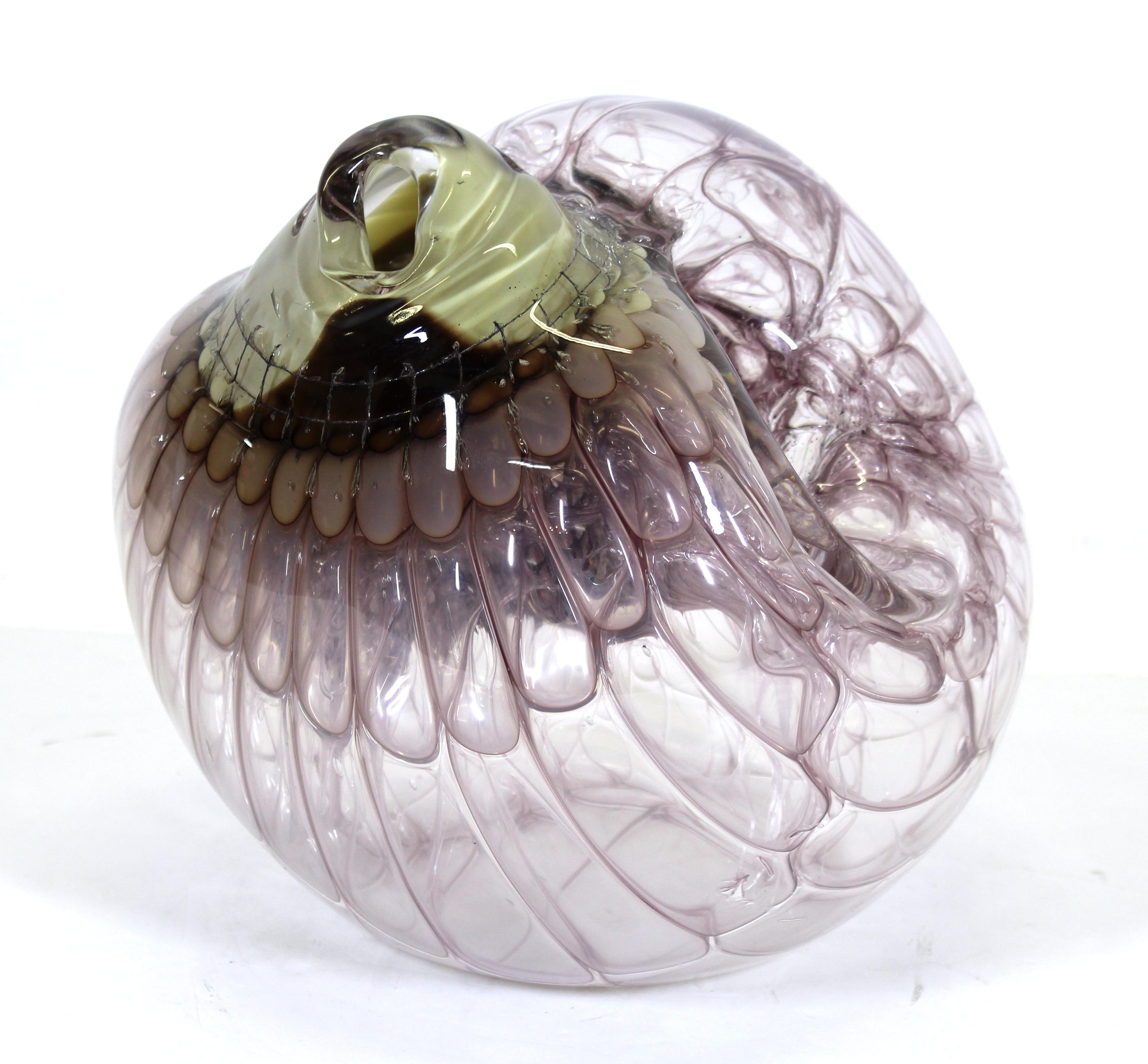 Jorg F. Zimmermann (German b.1940) contemporary studio art glass sculpture in organic shaped honeycomb structure, with etched signature on bottom. Measures: 10