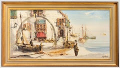 Jorge Aguilar-Agon (b.1936) - 20th Century Oil, Coastal Town with Fishing Boats
