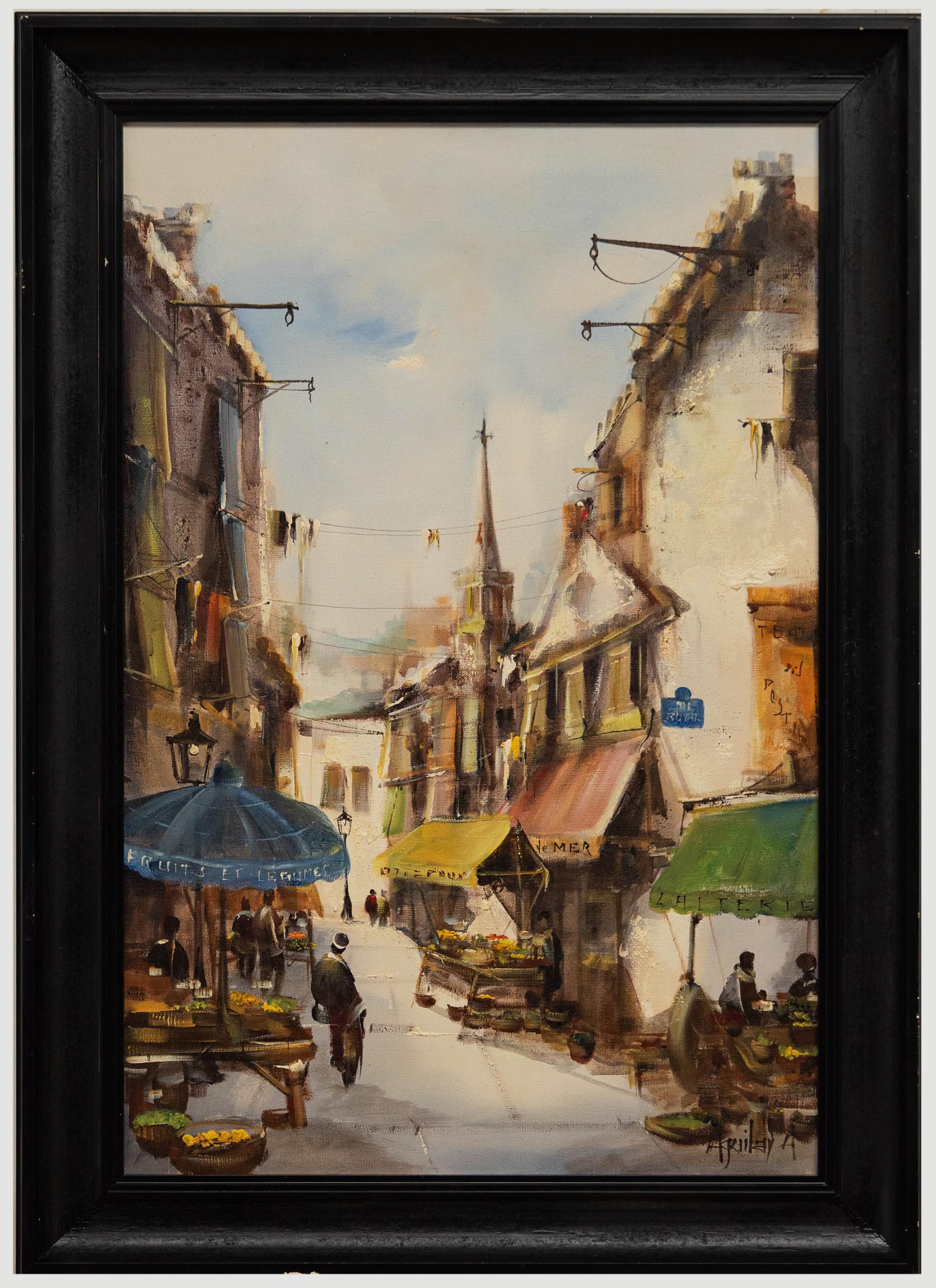 Spanish School - Jorge Aguilar-Agon (b.1936), original oil painting. Signed lower right. Presented in a bold black frame. On canvas on stretchers. 