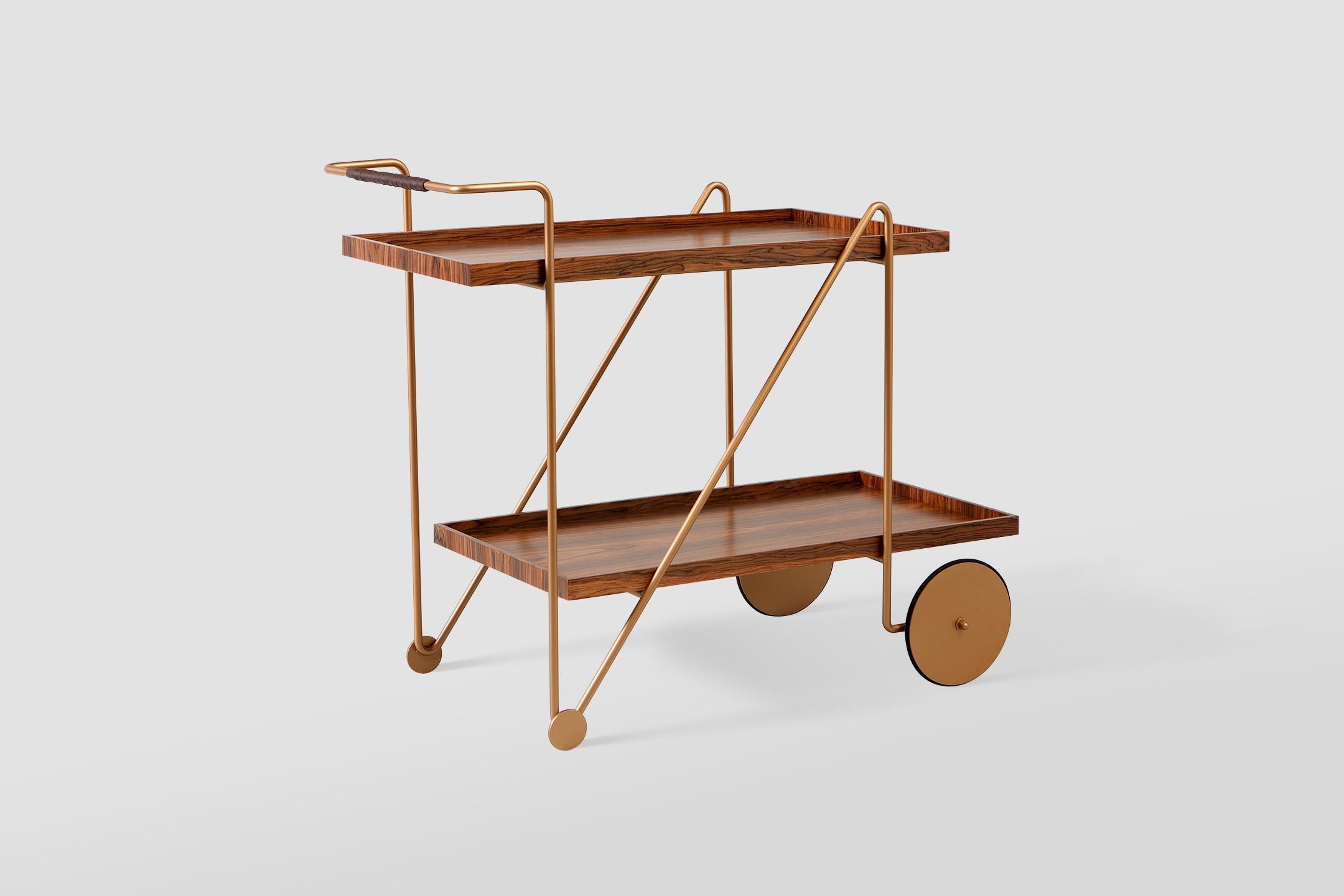 „Jorge“ Barwagen im modernistischen Stil Cooper aus farbig lackiertem Stahl und natürlichem Holz (Moderne) im Angebot