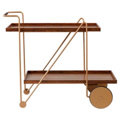 "Jorge" Bar Cart Modernist Style in Color Painted Steel and wood natural