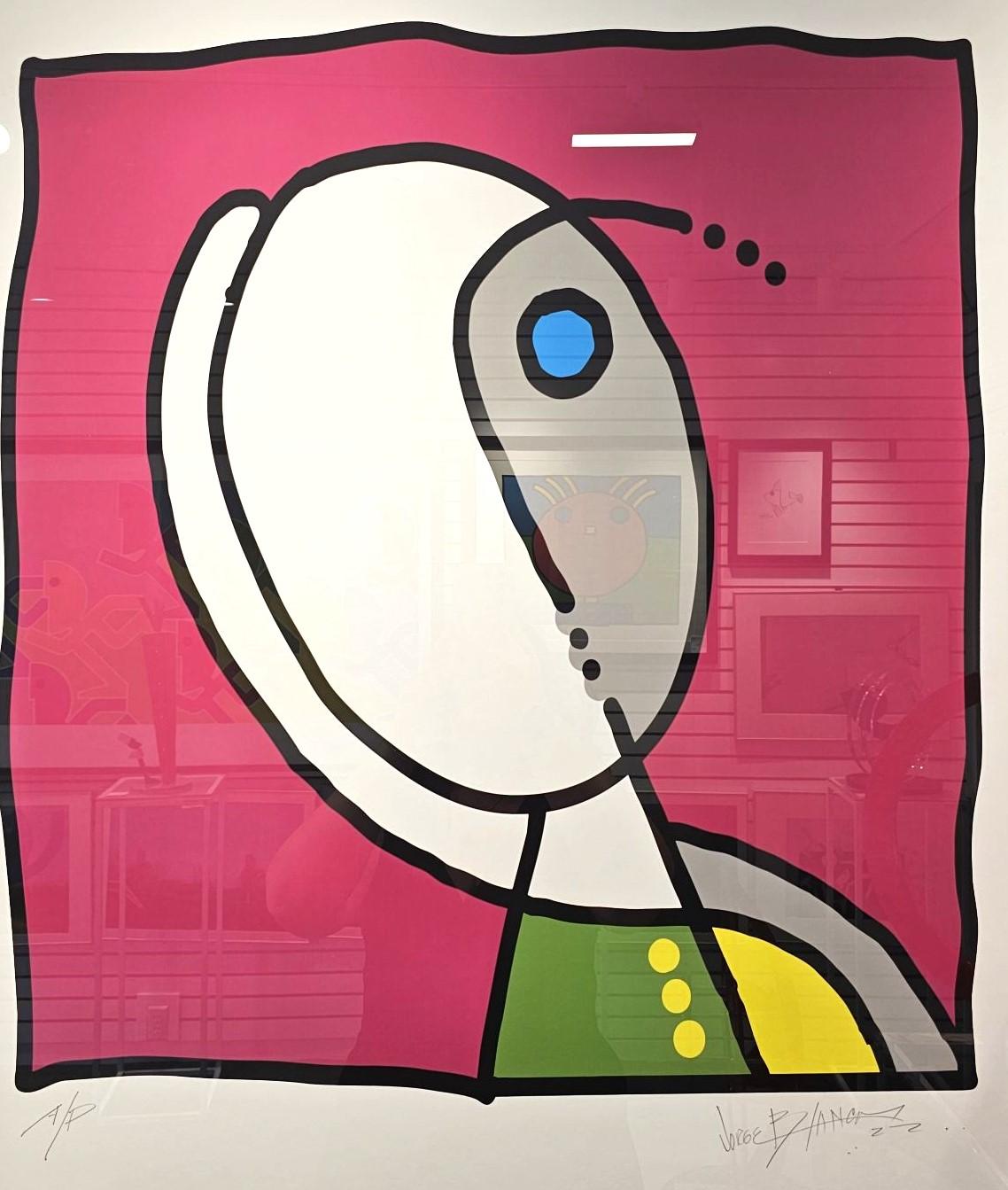Jorge Blanco (b1945) Américain, épreuve d'artiste. Représentant un corps blanc et gris avec un torse vert et jaune, un œil bleu et un fond rose. Fait partie de la série Self-Portrait de Jorge. Crayon numéroté A/P en bas à gauche, signé Jorge Blanco