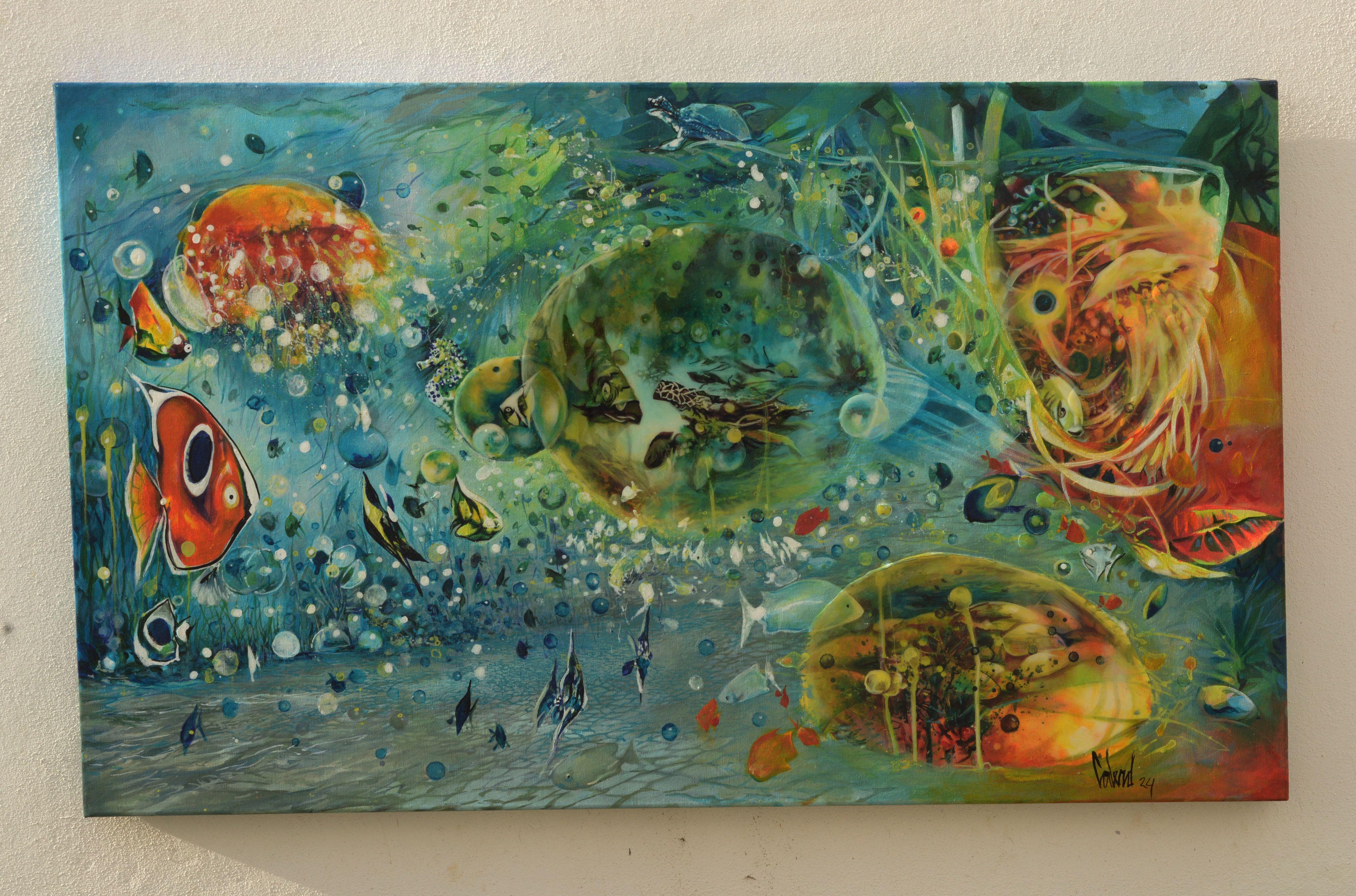Bubbleworld, peinture, acrylique sur toile en vente 1