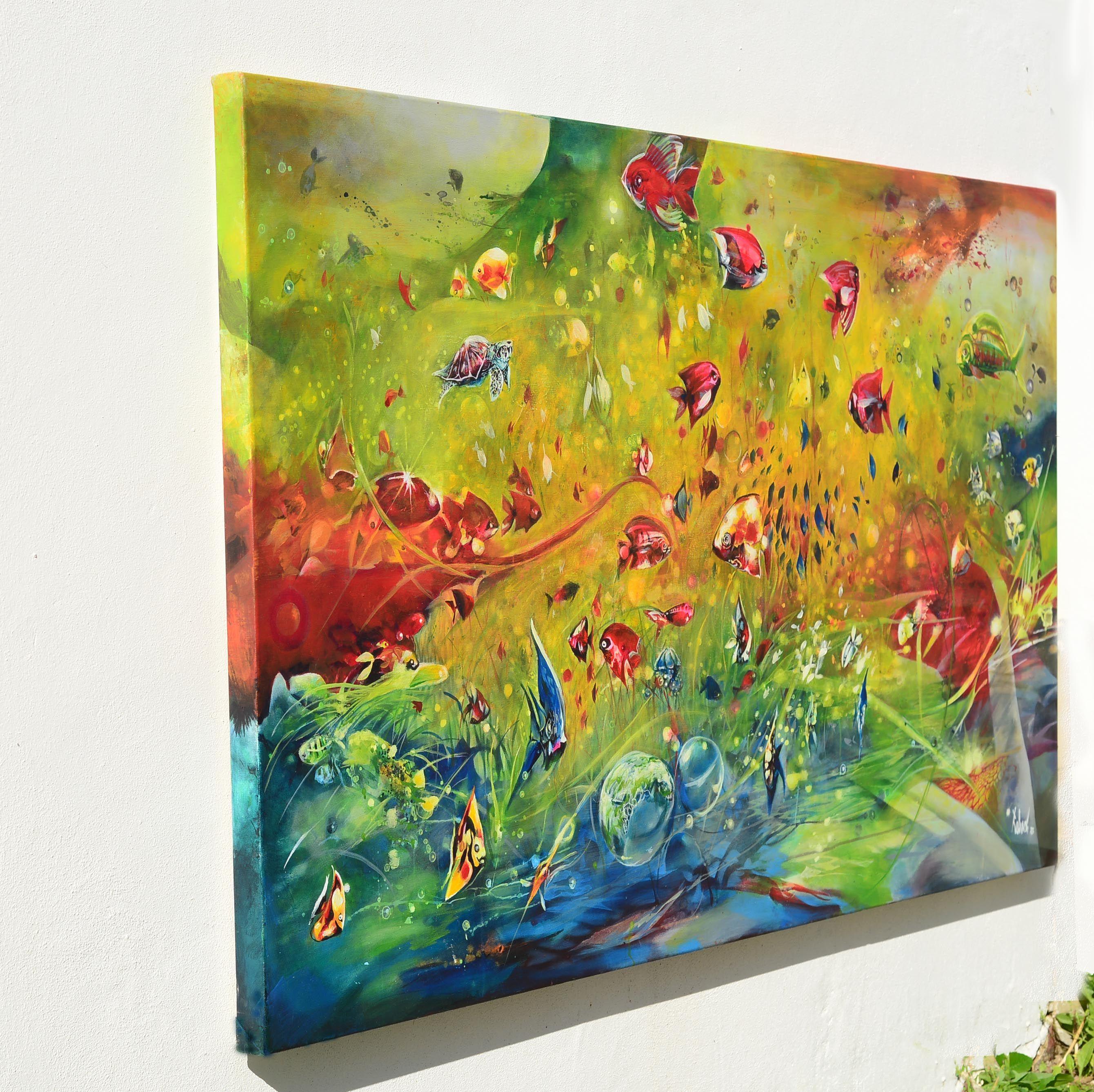 En tant qu'artiste, j'ai mis toute mon âme dans la création d'une expression vivante de la beauté sauvage de la nature. Les teintes acryliques luxuriantes capturent la danse spontanée de la lumière à travers le feuillage et le rythme palpitant de la