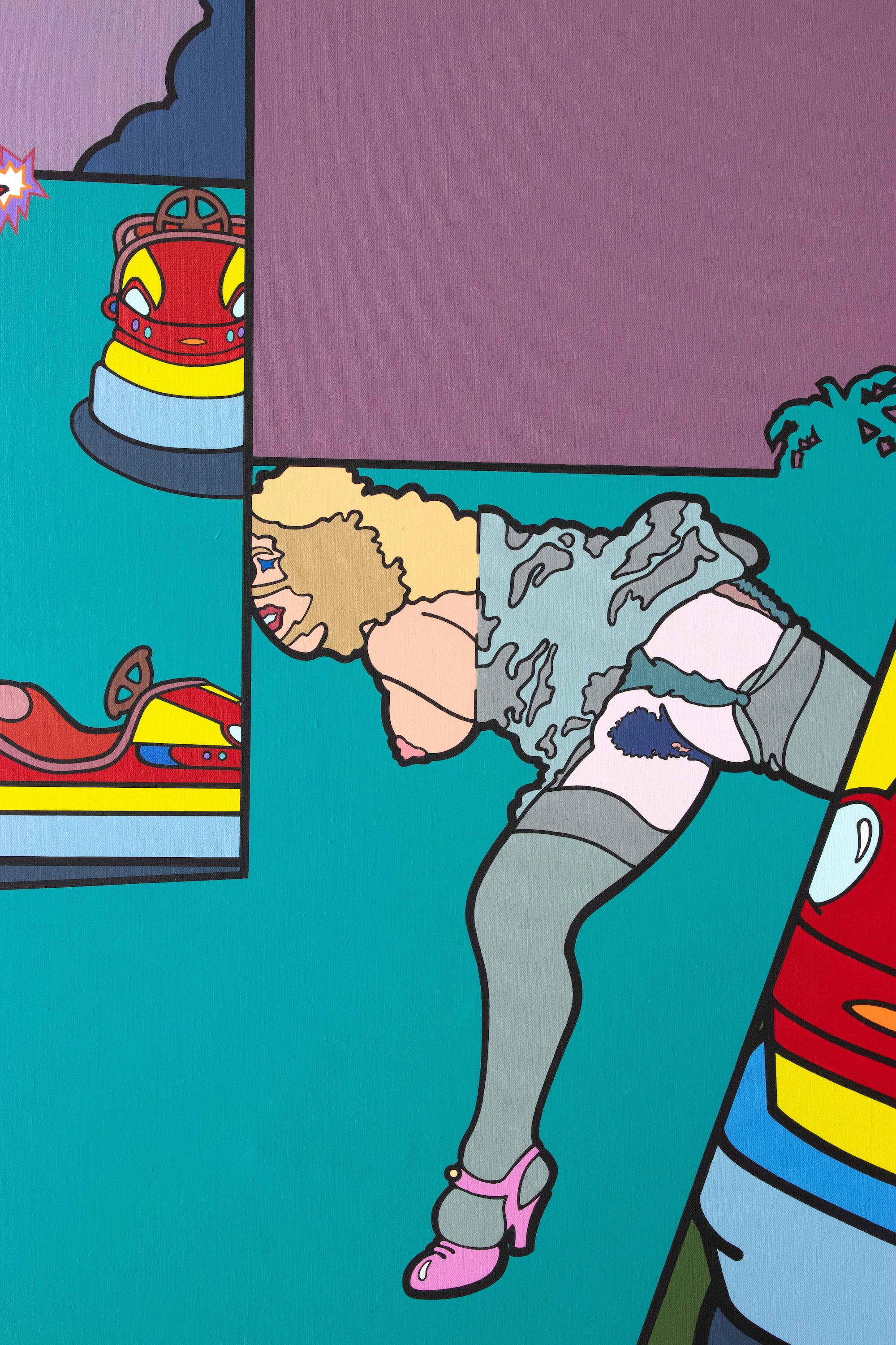 Dodgem - Pintura al óleo de J. Carruana - 1977 - Painting Contemporáneo de Jorge Carruana