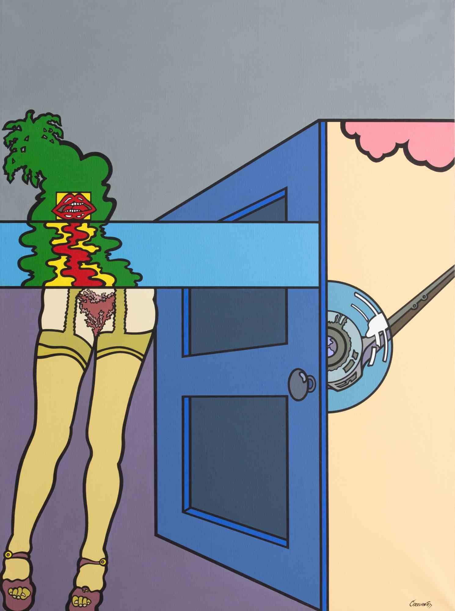Figurative Painting de Jorge Carruana - Retrato de mujer - Pintura al óleo de J. Carruana - 1977