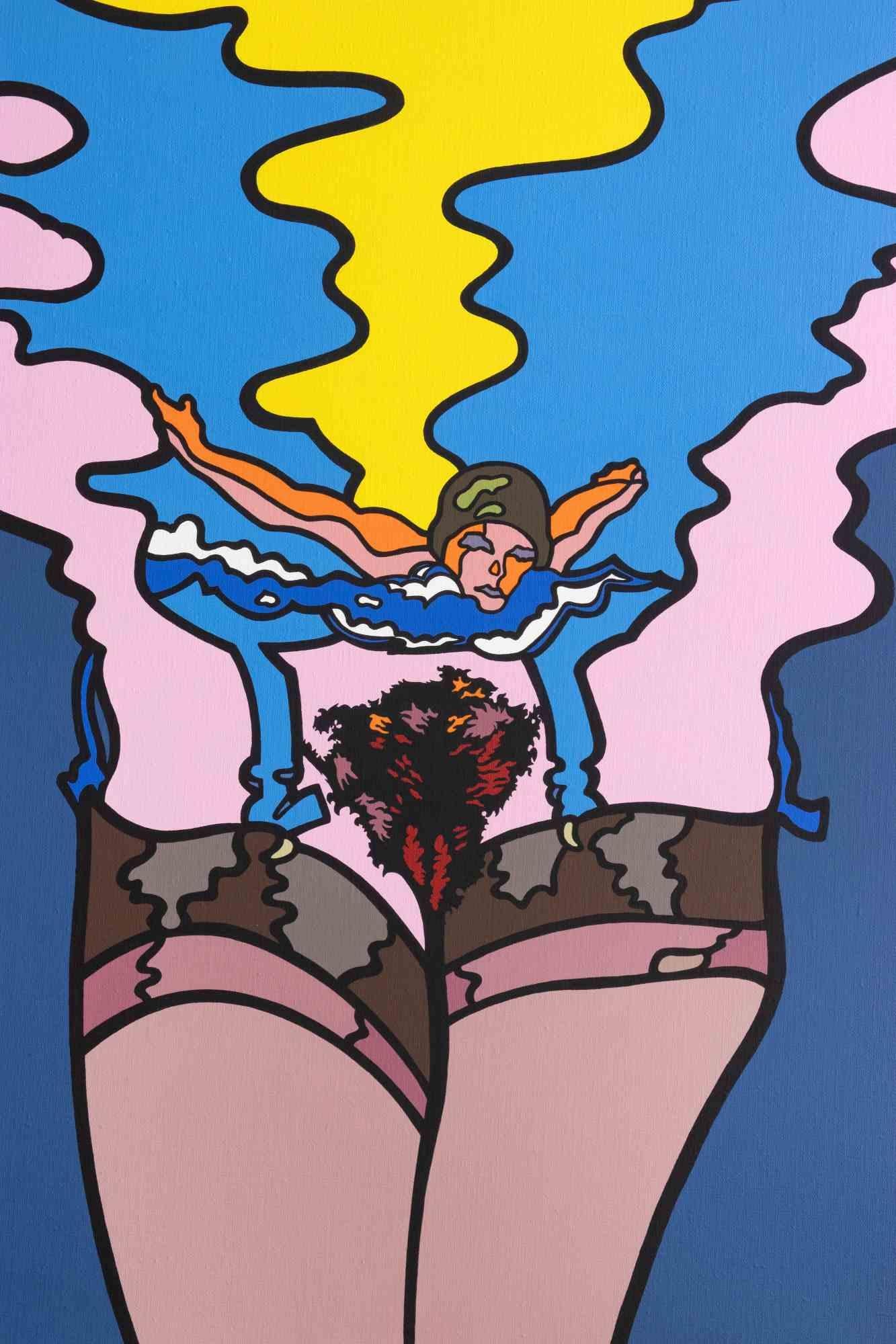 Swimming in a Female Water is an oil on canvas realized by the cuban Artist Jorge Carruana in 1977.

Exhibited at Galleria Rondanini in 1978.

Excellent condition.