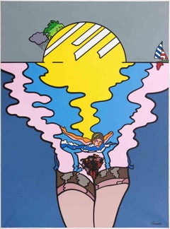Nadando en un agua hembra - óleo de J. Carruana - 1977
