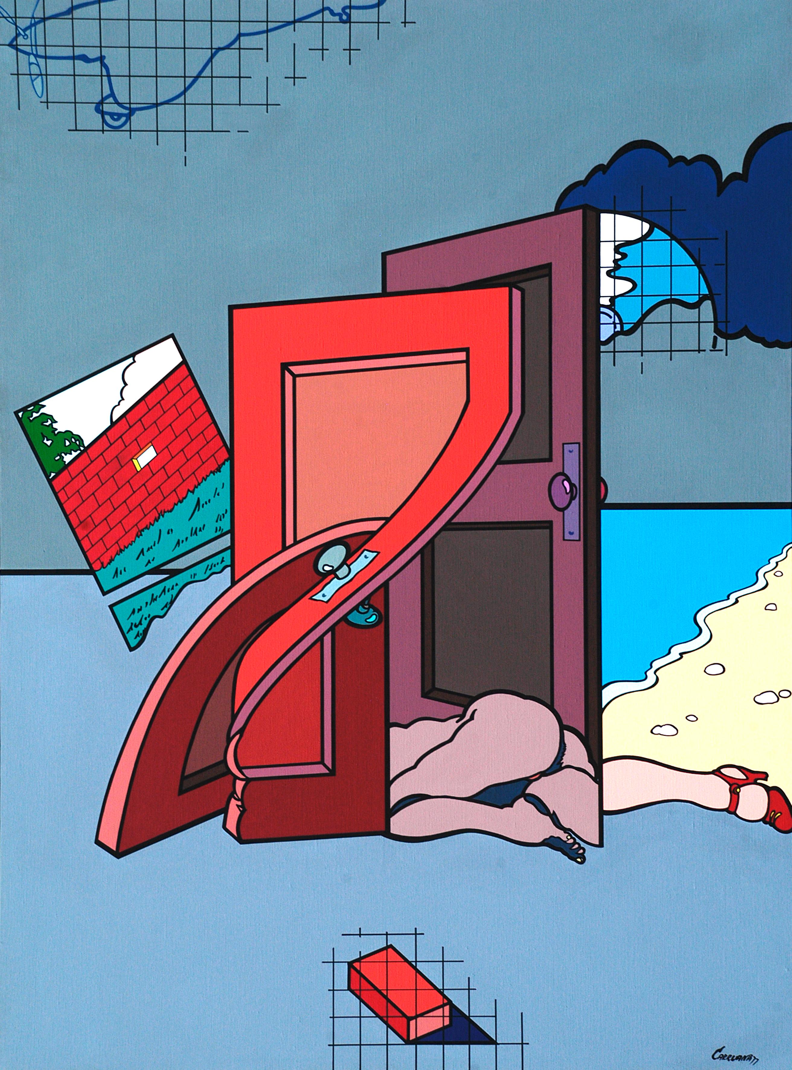 Figurative Painting de Jorge Carruana - Mujer/Puertas - Acrílico sobre lienzo por J. Carruana -
